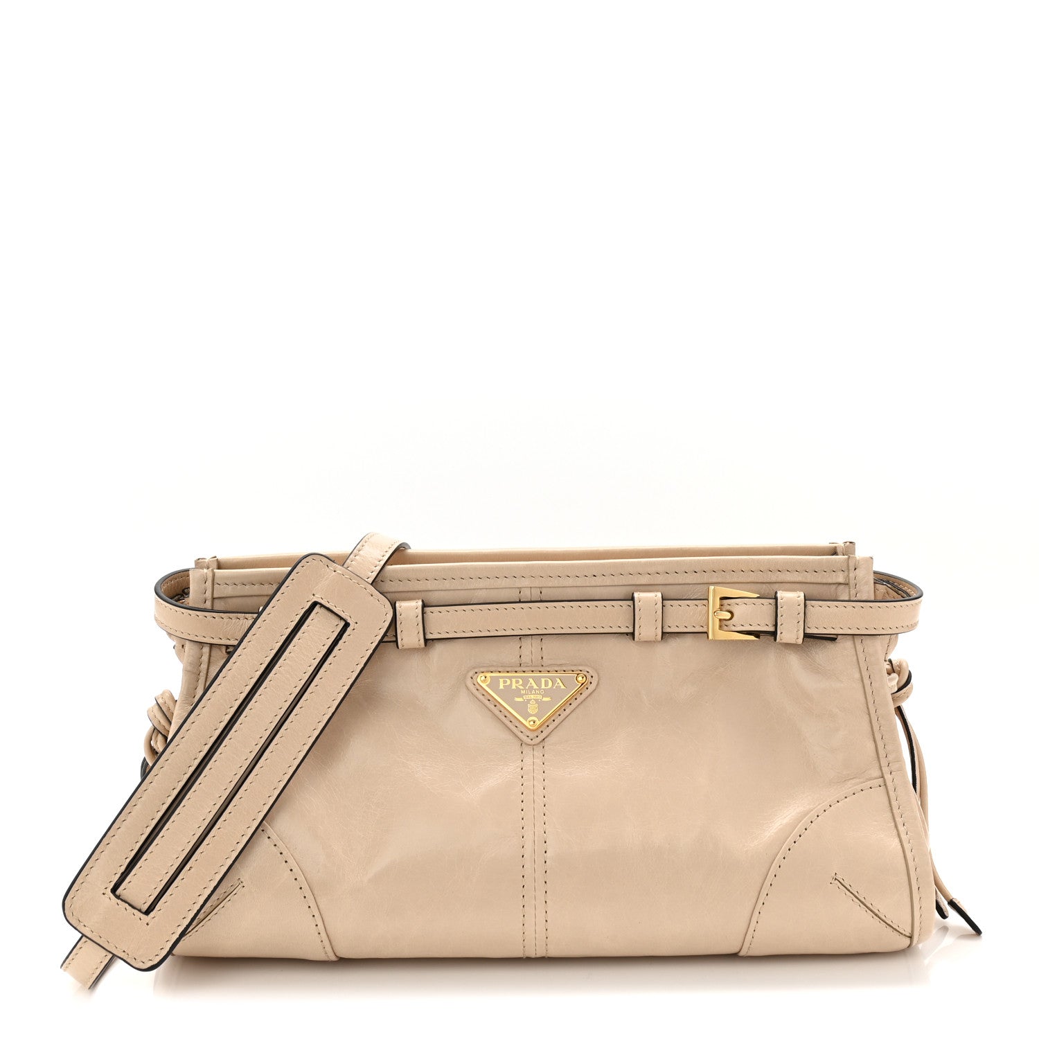Prada Glossy Calfskin Triangle Small Bonnie Shoulder Bag
