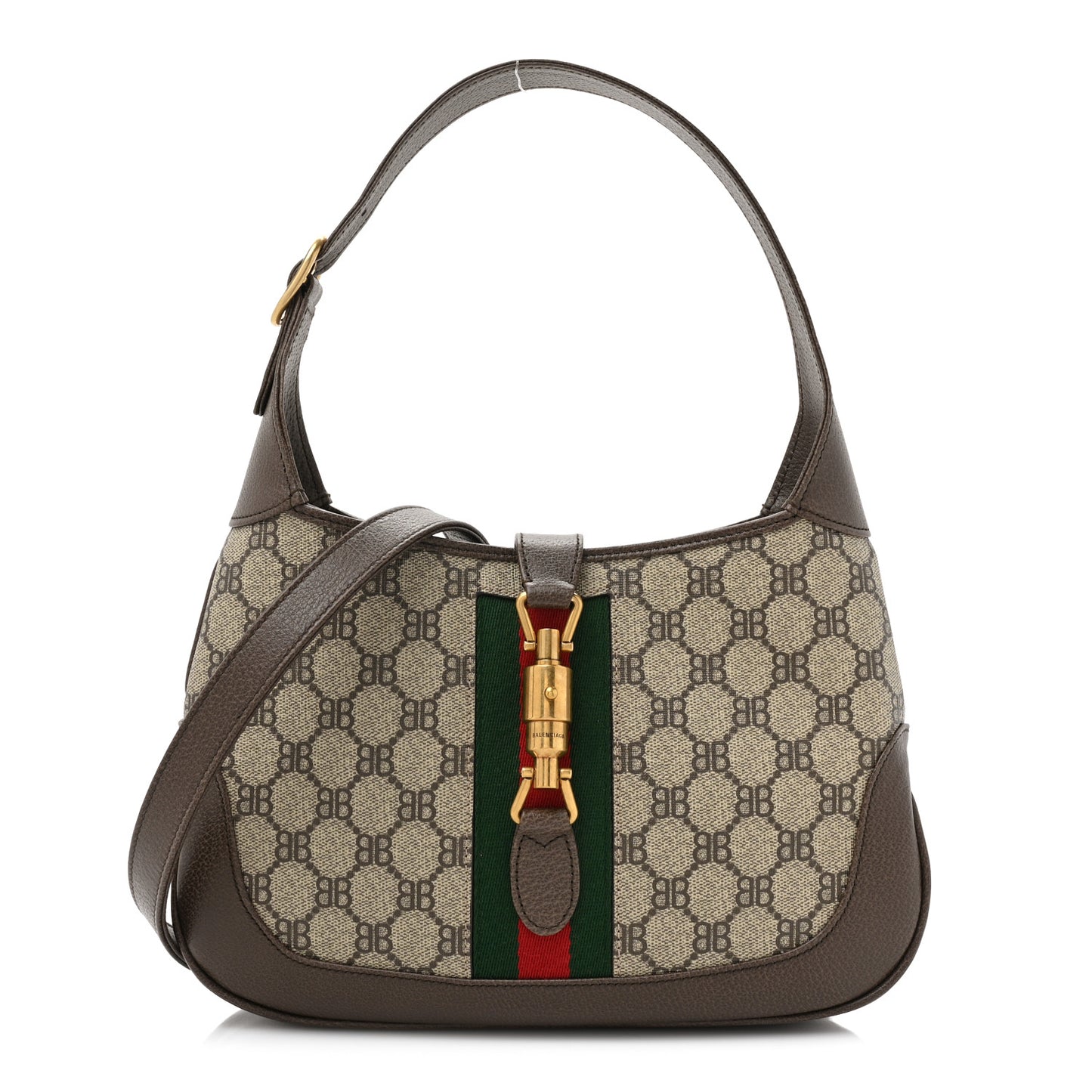 X BALENCIAGA BB Supreme Monogram Calfskin Web Small Jackie 1961 Hobo Beige Ebony