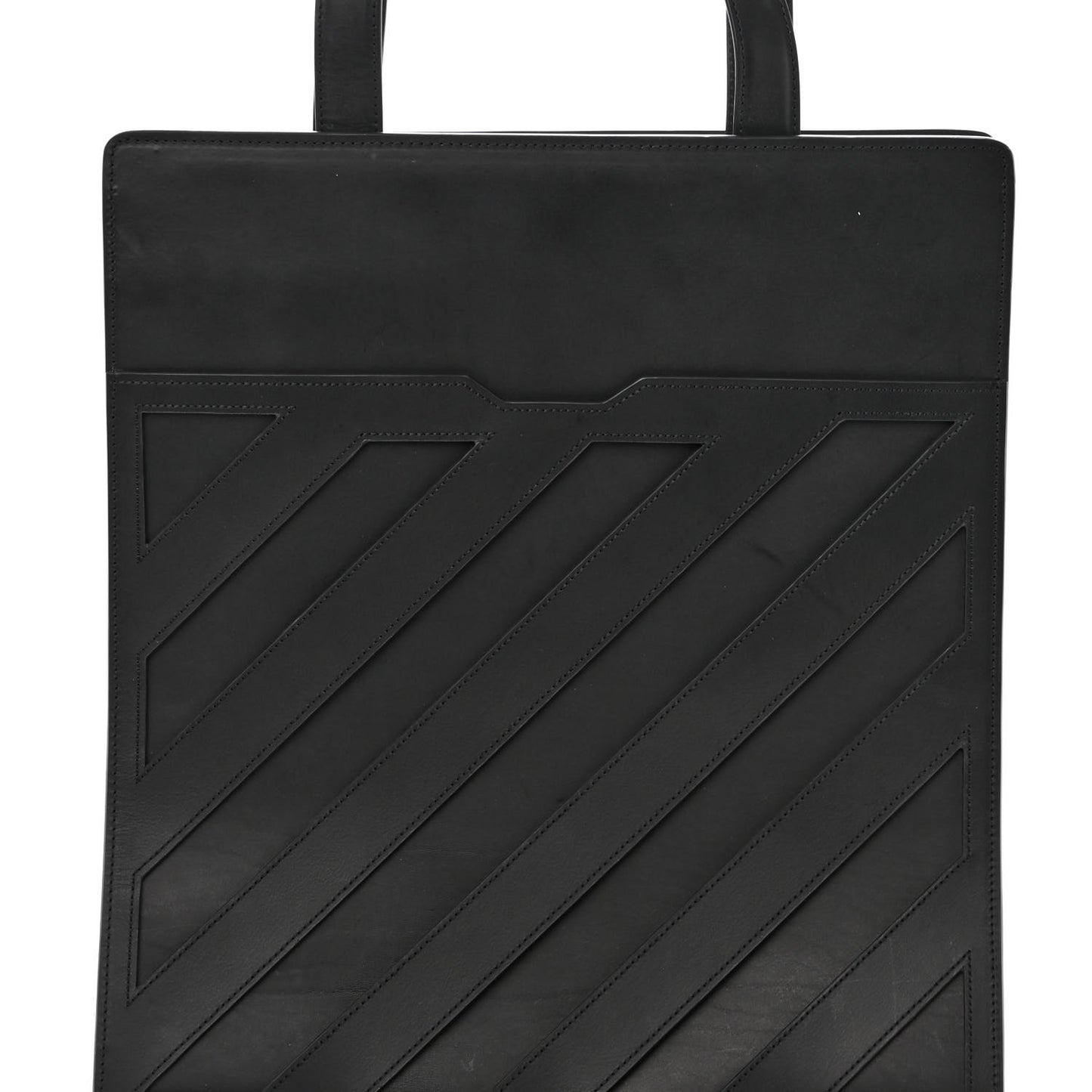 Calfskin Striped Diag Tote Black