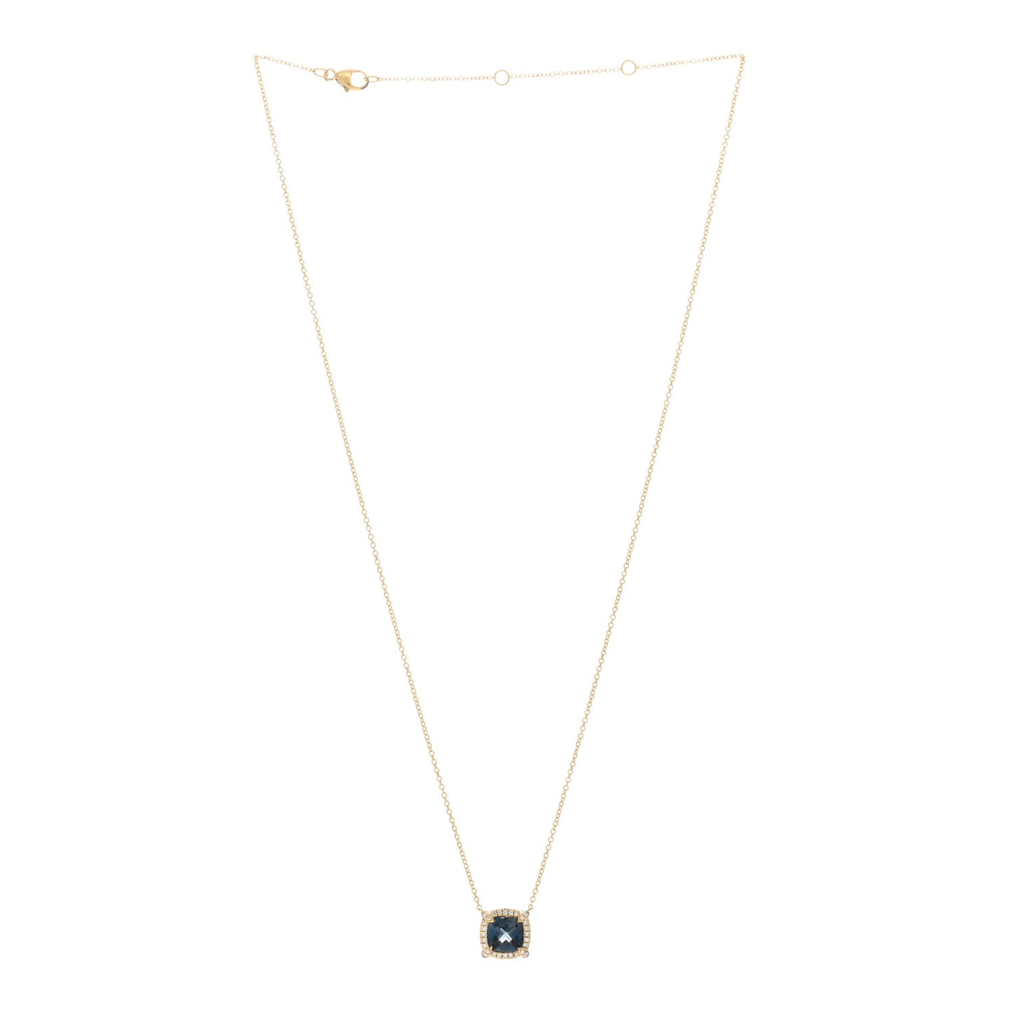 18K Yellow Gold Diamond Hampton Blue Topaz 7mm Petite Chatelaine Pave Bezel Pendant Necklace