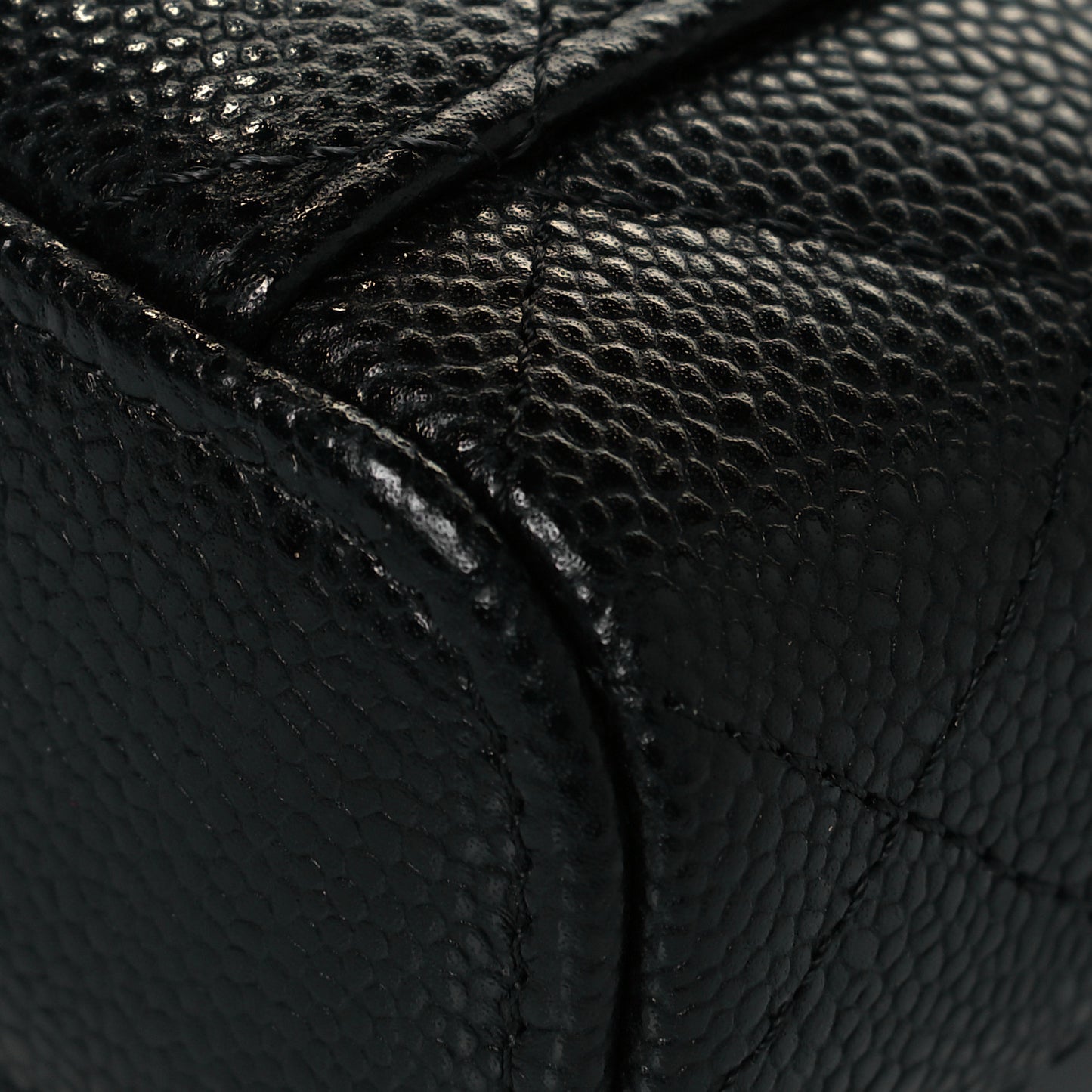 Caviar Quilted Small Handle With Care Vanity Case With Chain Black