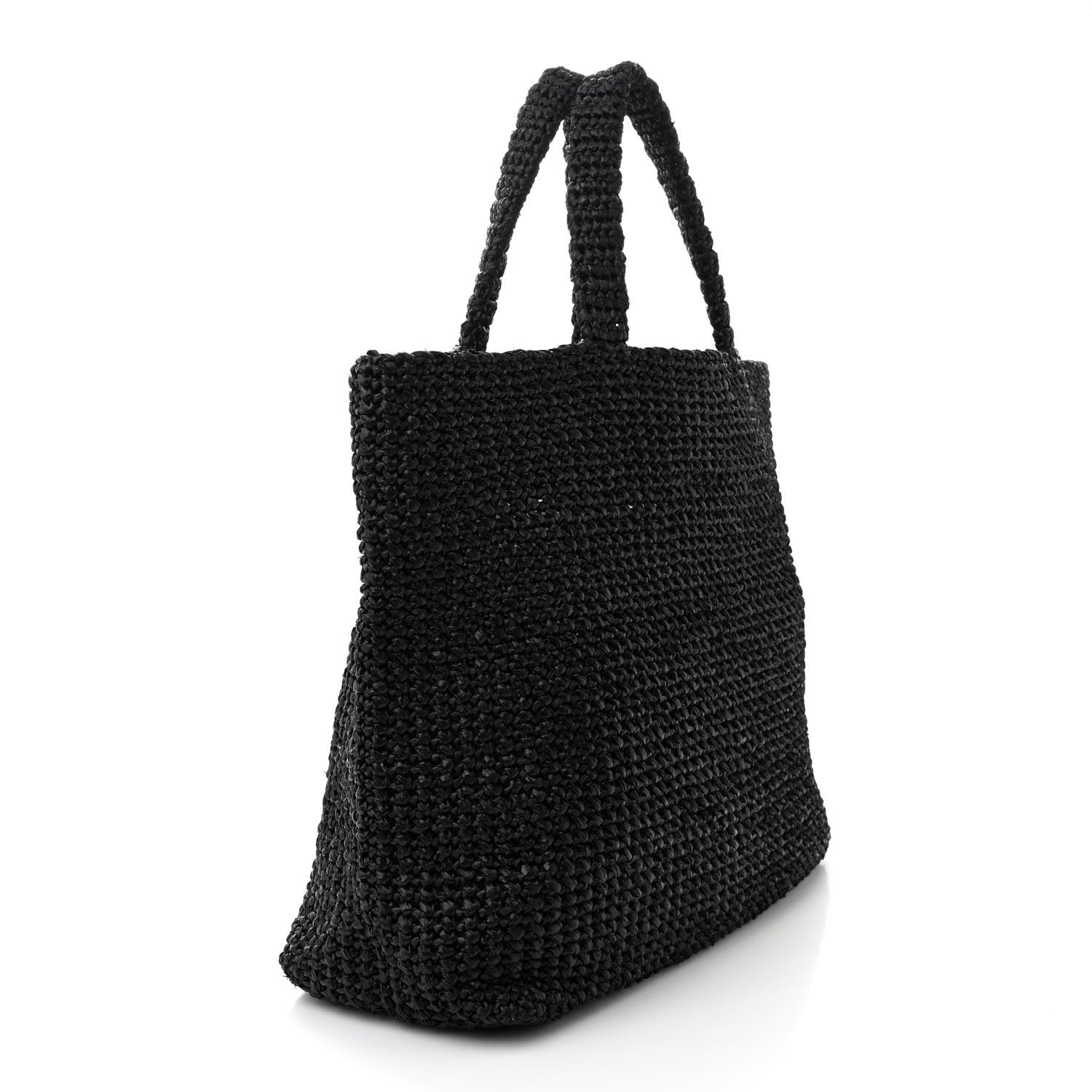 Prada Yarn Raffia Effect Crochet Large Logo Tote Black 3 of 10