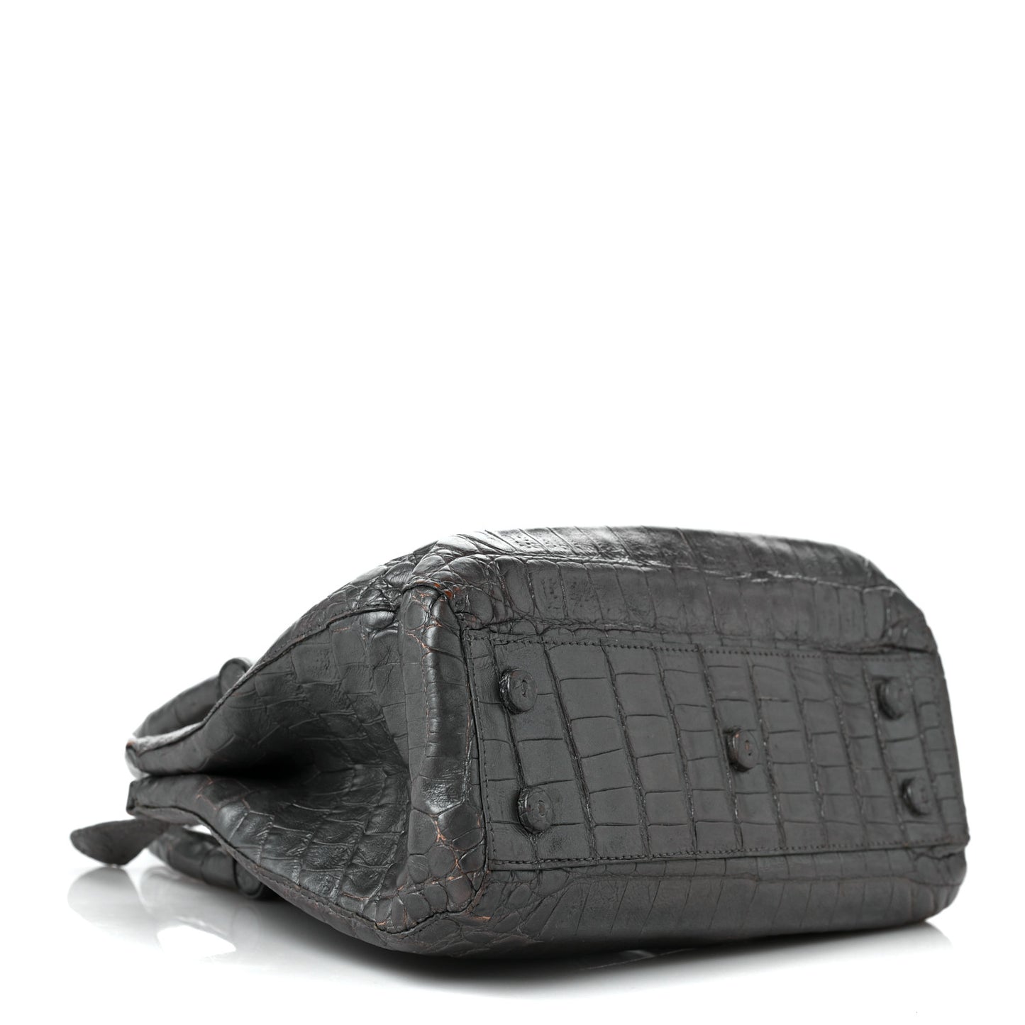 Metallic Crocodile Top Handle Shoulder Bag Anthracite