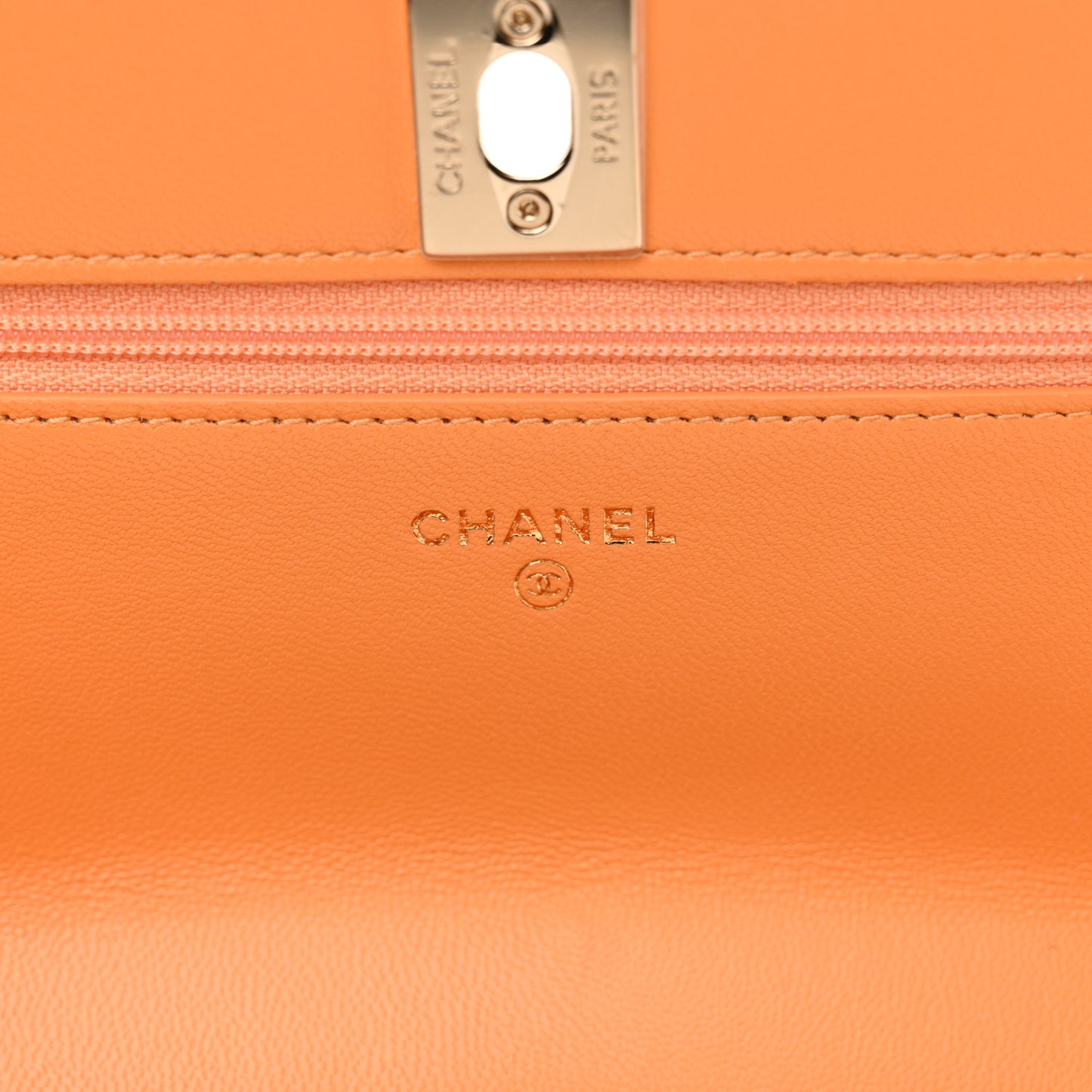 Lambskin Lacquered Quilted Trendy CC Wallet On Chain WOC Orange