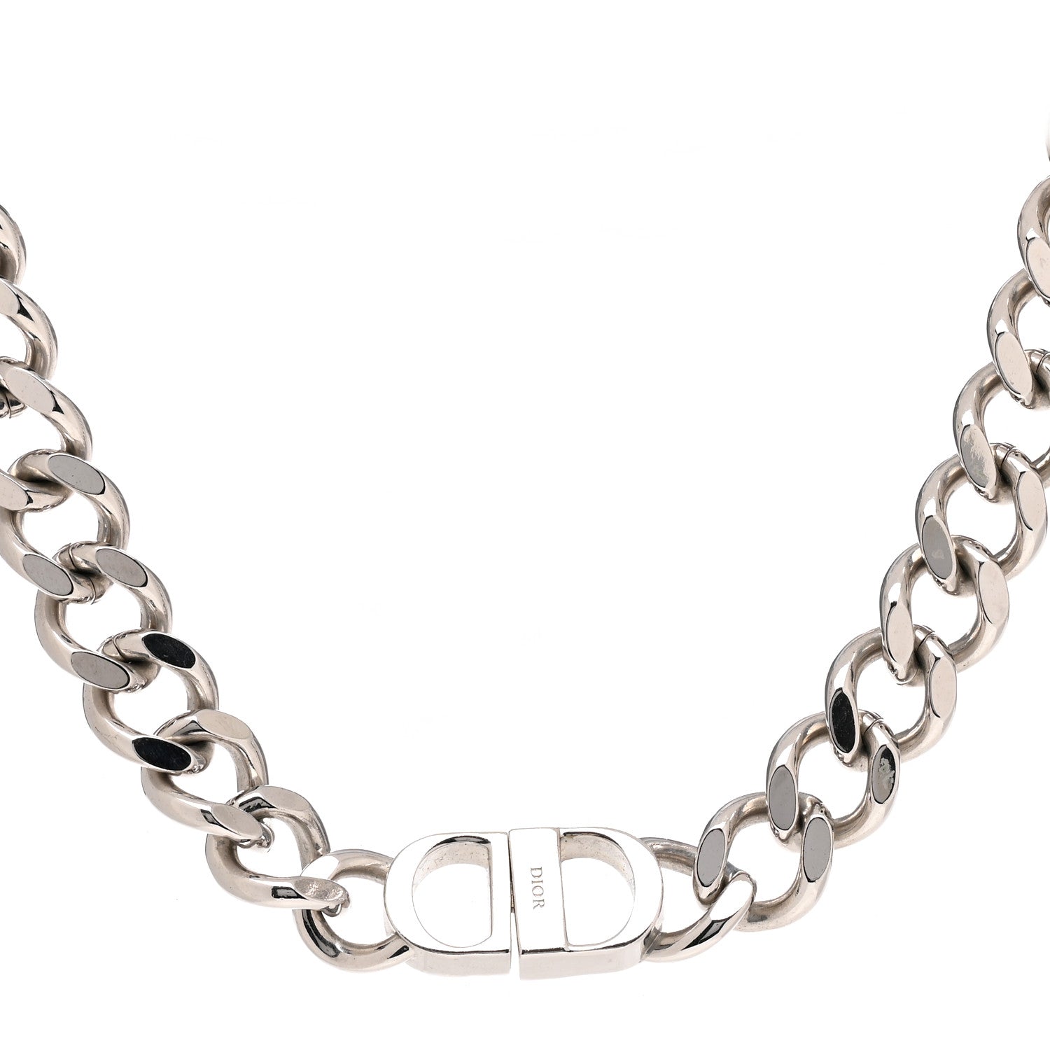 Christian Dior Brass CD Icon Chain Link Necklace Silver 1180780