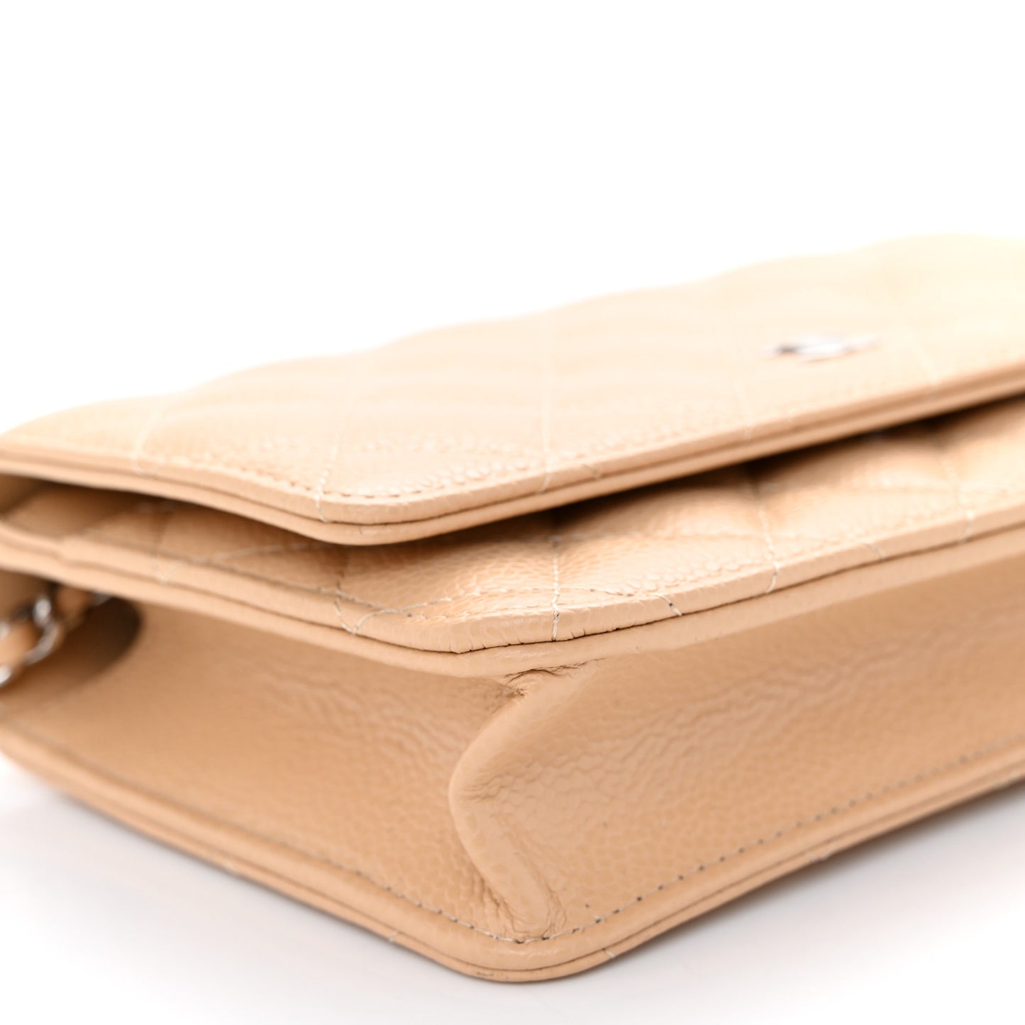 Caviar Quilted Wallet on Chain WOC Beige