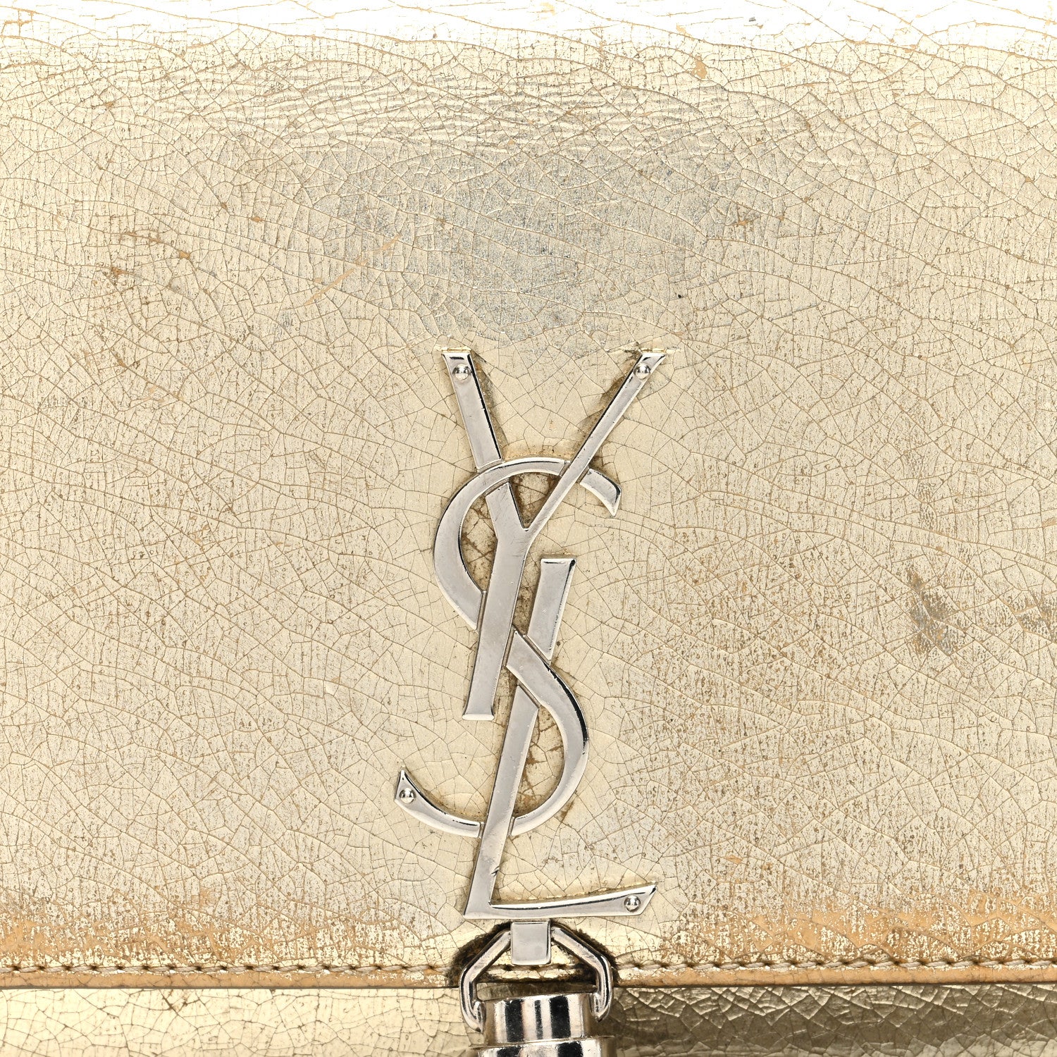 Saint Laurent Metallic Crackled Calfskin Kate Monogram Tassel Chain Wallet Gold 7 of 15