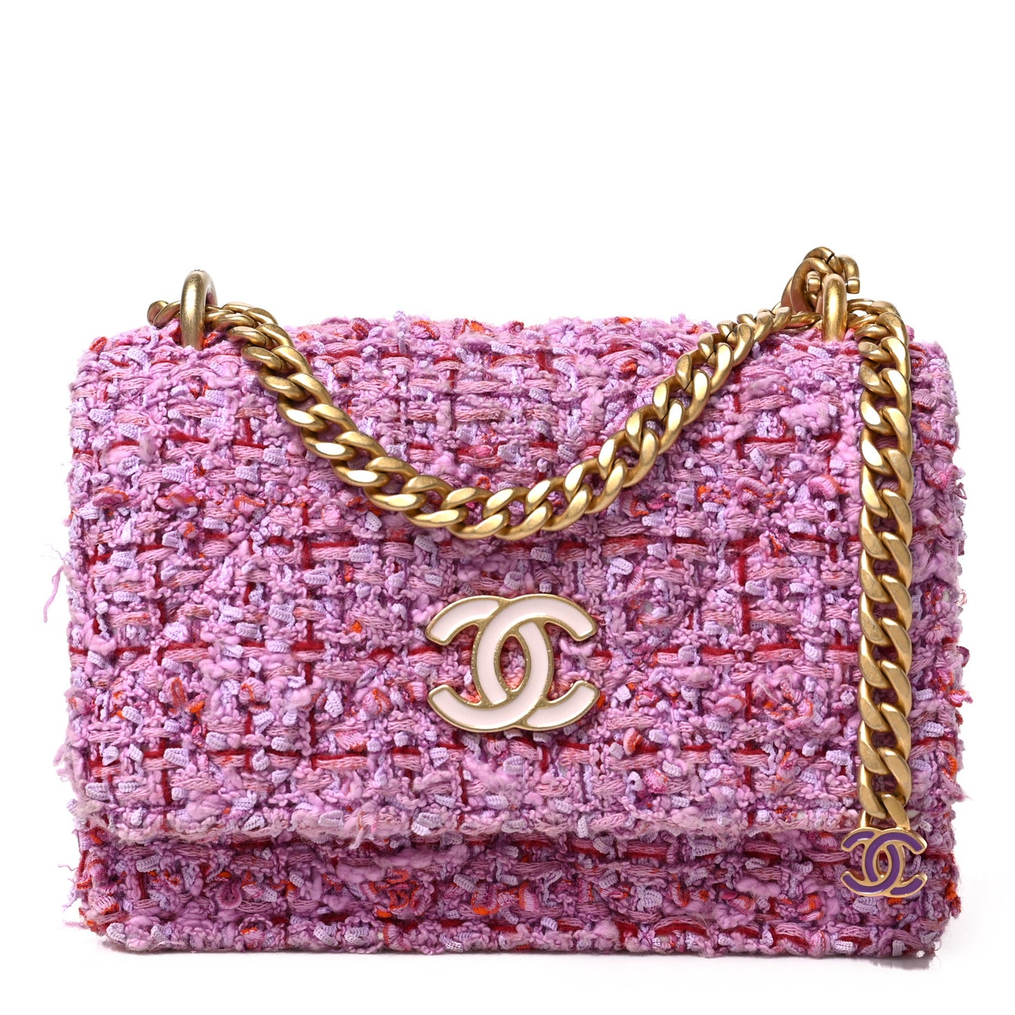 Tweed Enamel Quilted Pending CC Mini Wallet On Chain WOC Pink Purple