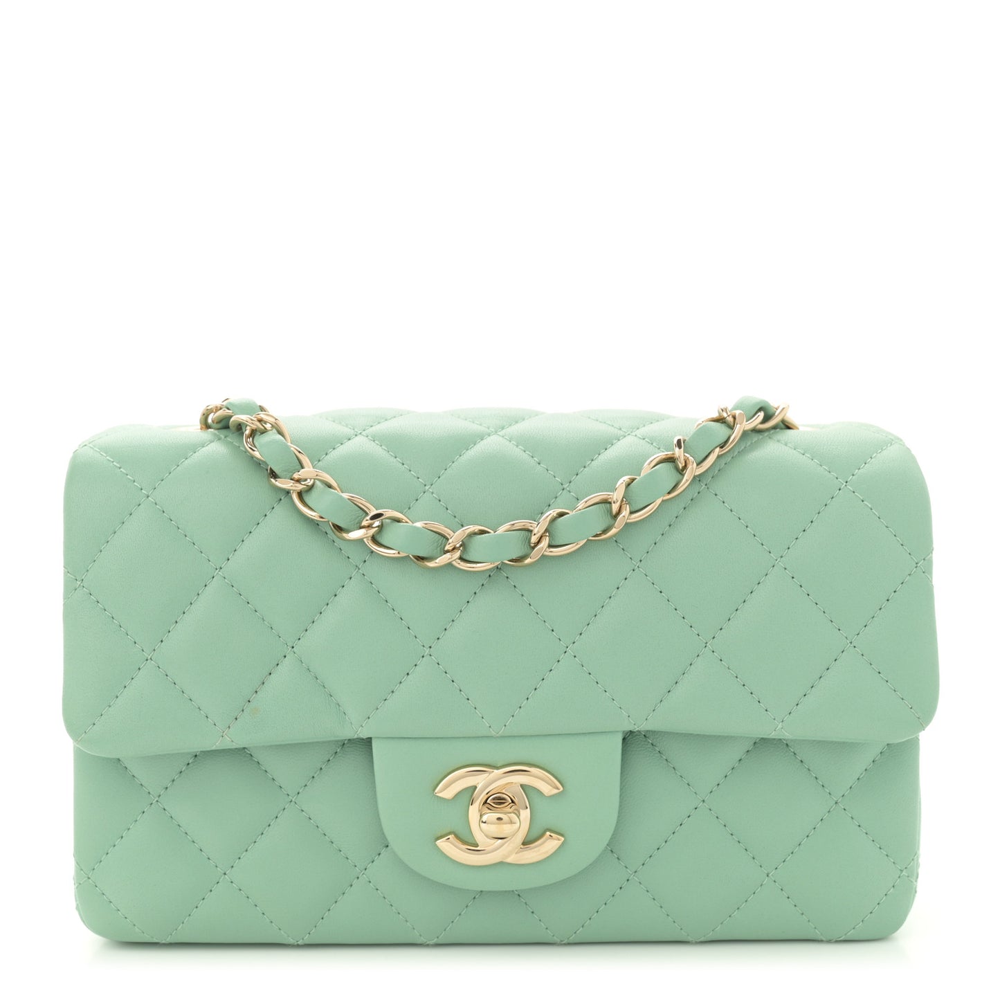 Lambskin Quilted Mini Rectangular Flap Light Green