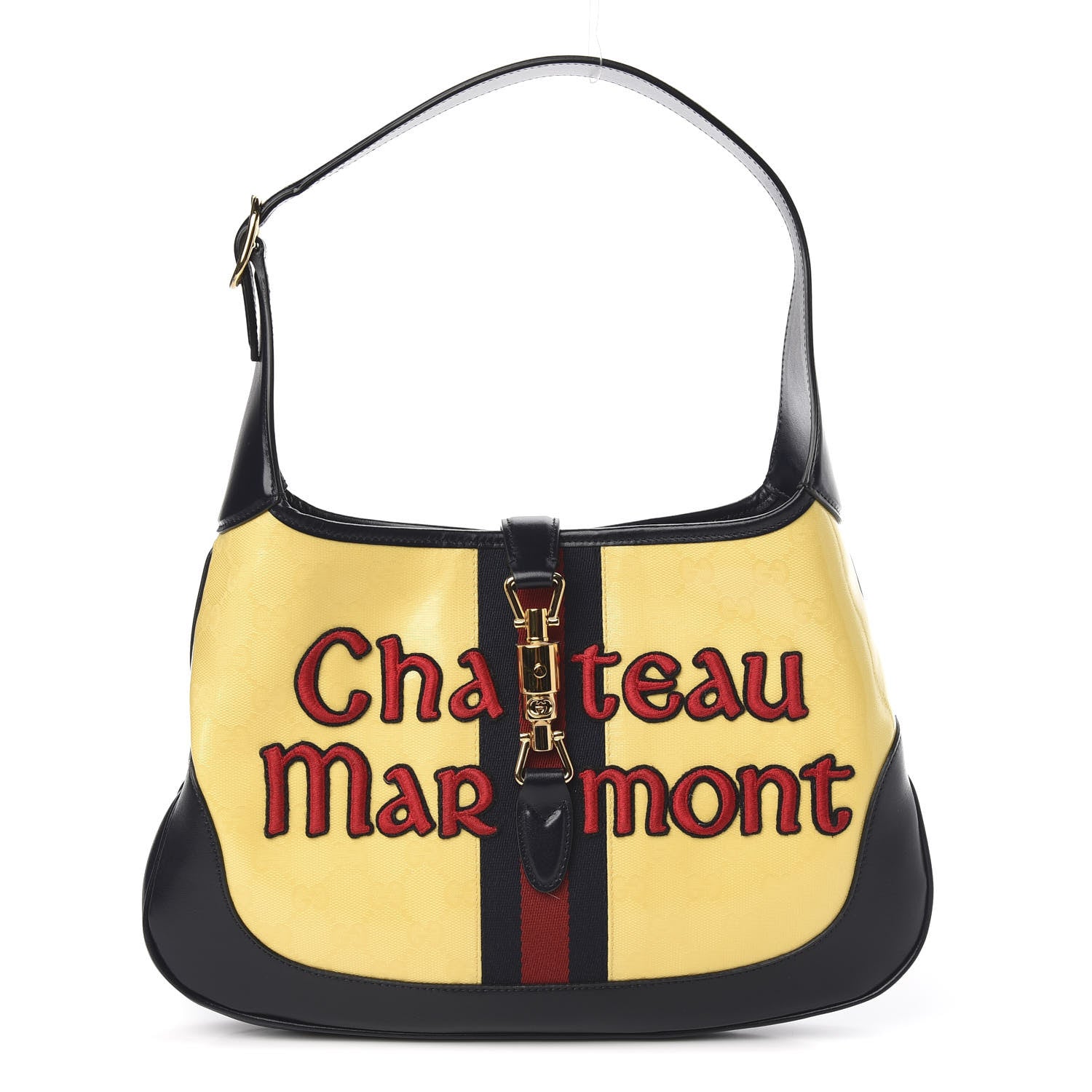 Gucci Crystal Monogram Chateau Marmont Medium Jackie O Hobo Straw Yellow Blue 1 of 10