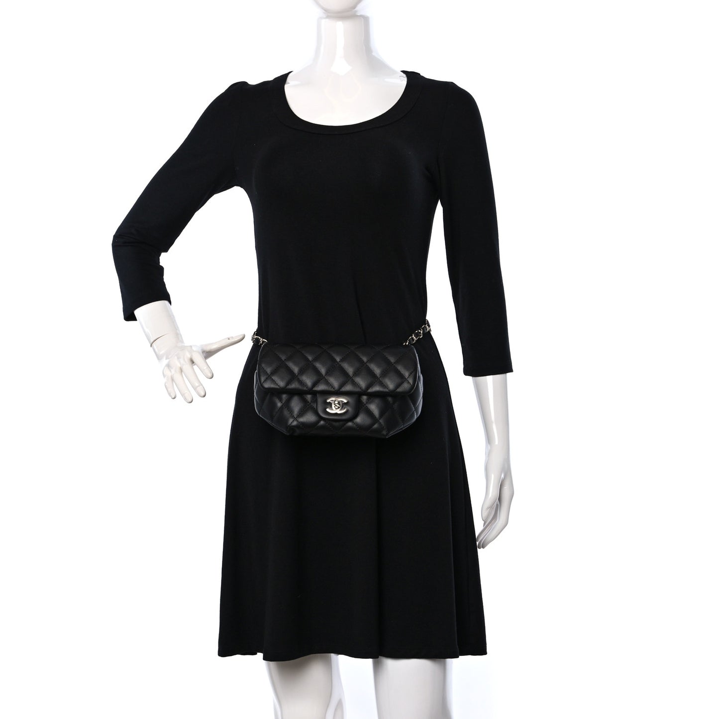 Calfskin Quilted CC Uniform Flap Belt Bag Black