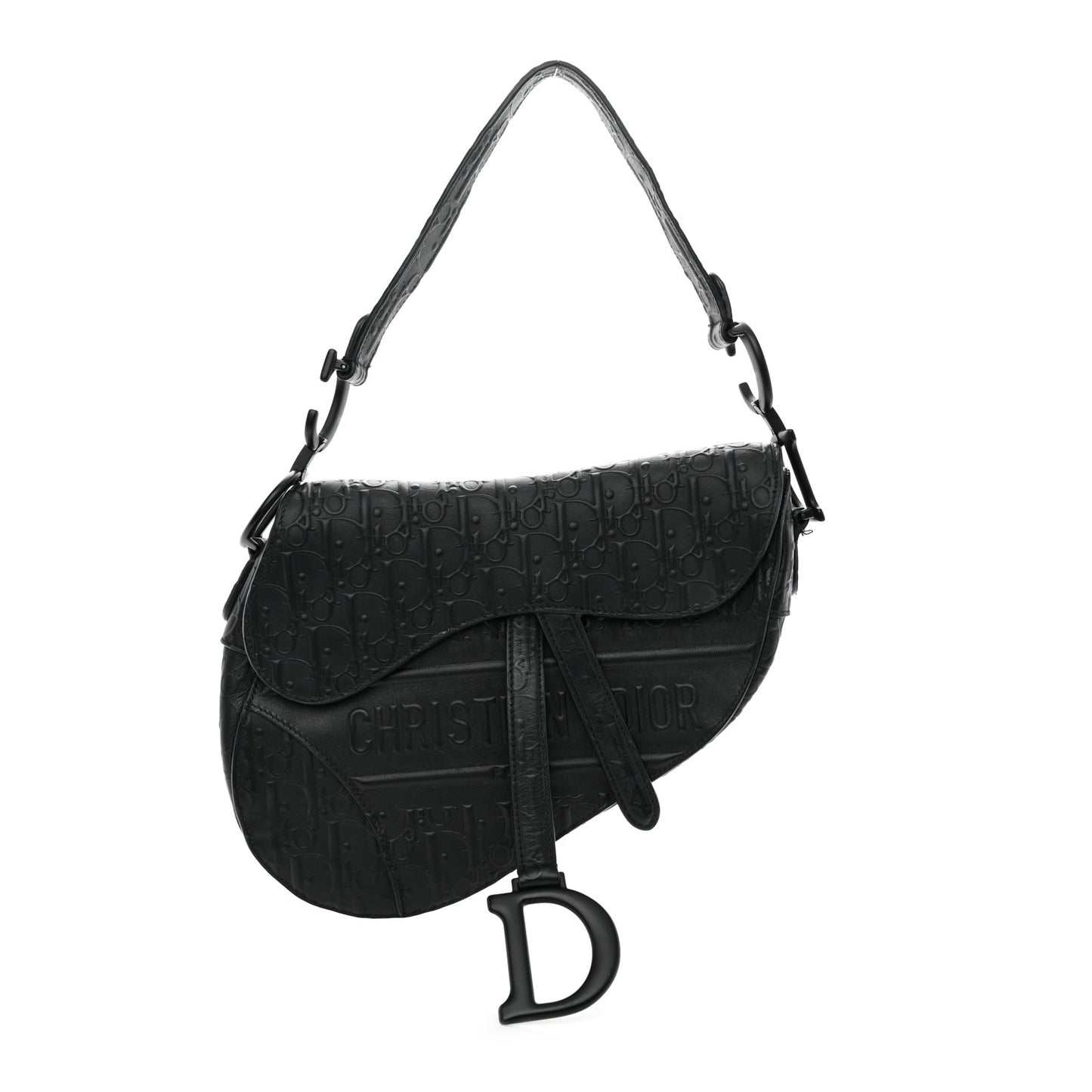 Calfskin Embossed Oblique Saddle Bag Black
