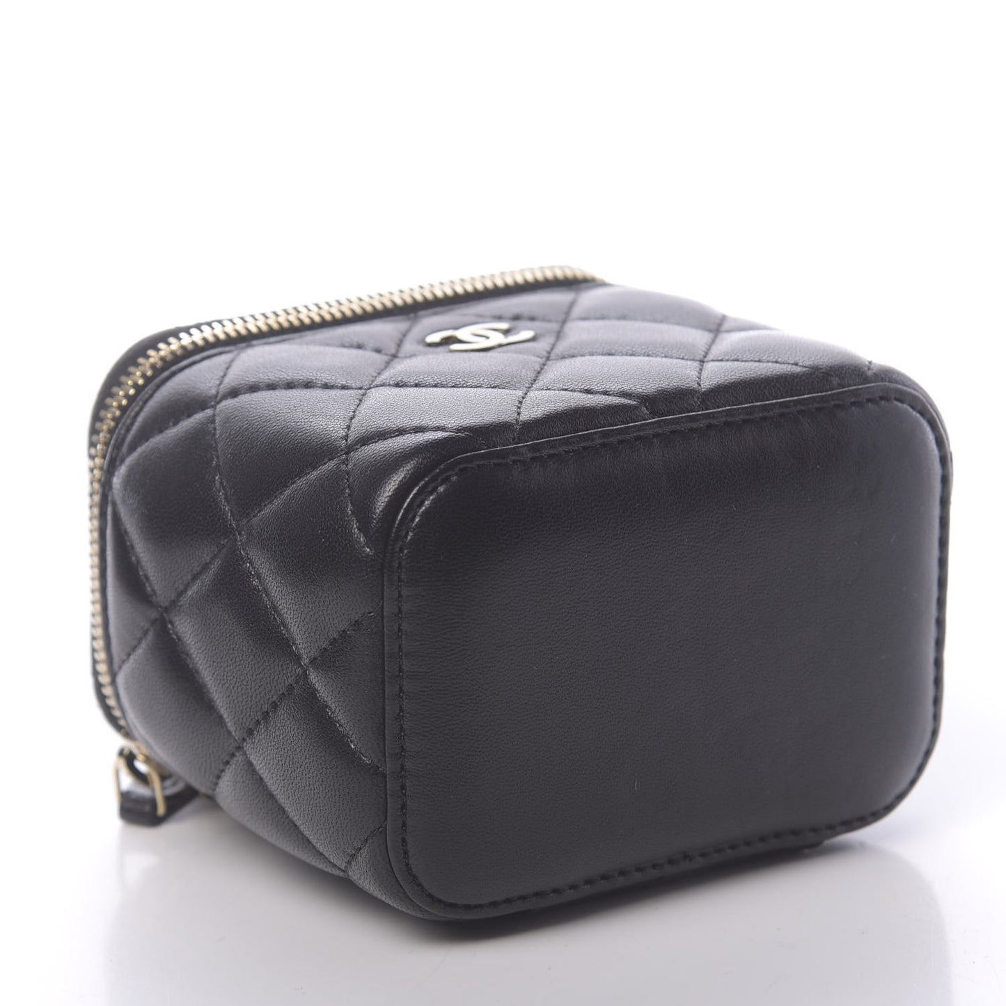 Lambskin Quilted Mini Vanity Case With Chain Black