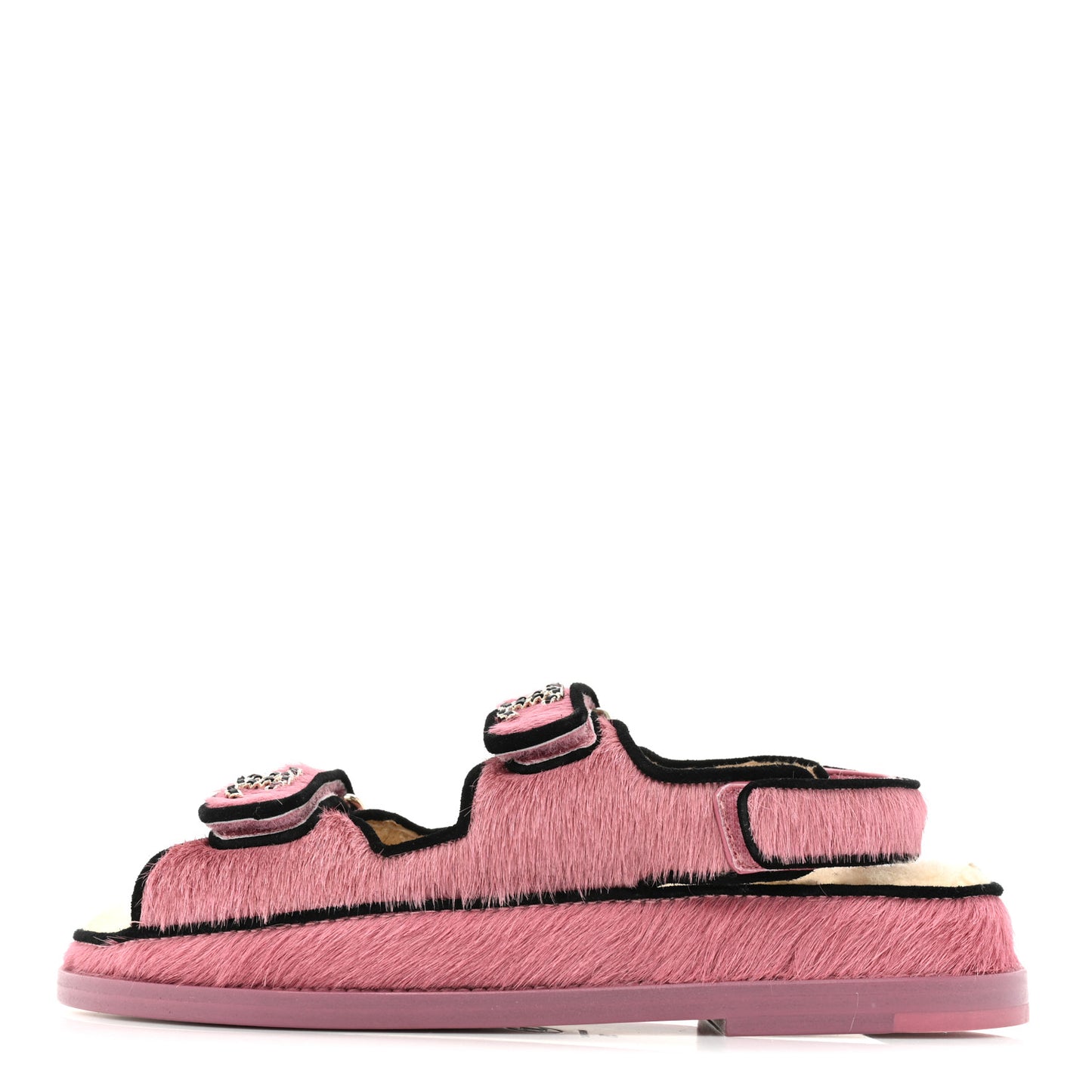 Calfskin Hair Suede Shearling Dad Sandals 35 Pink Black
