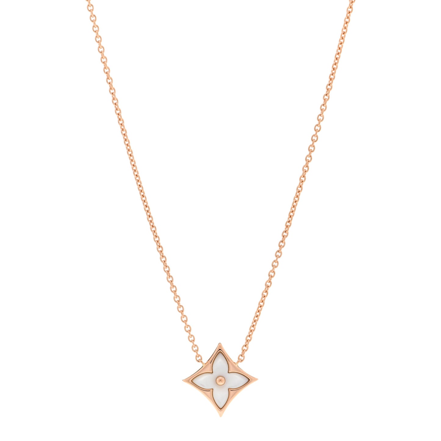 18K Pink Gold Mother of Pearl Color Blossom Star Pendant Necklace