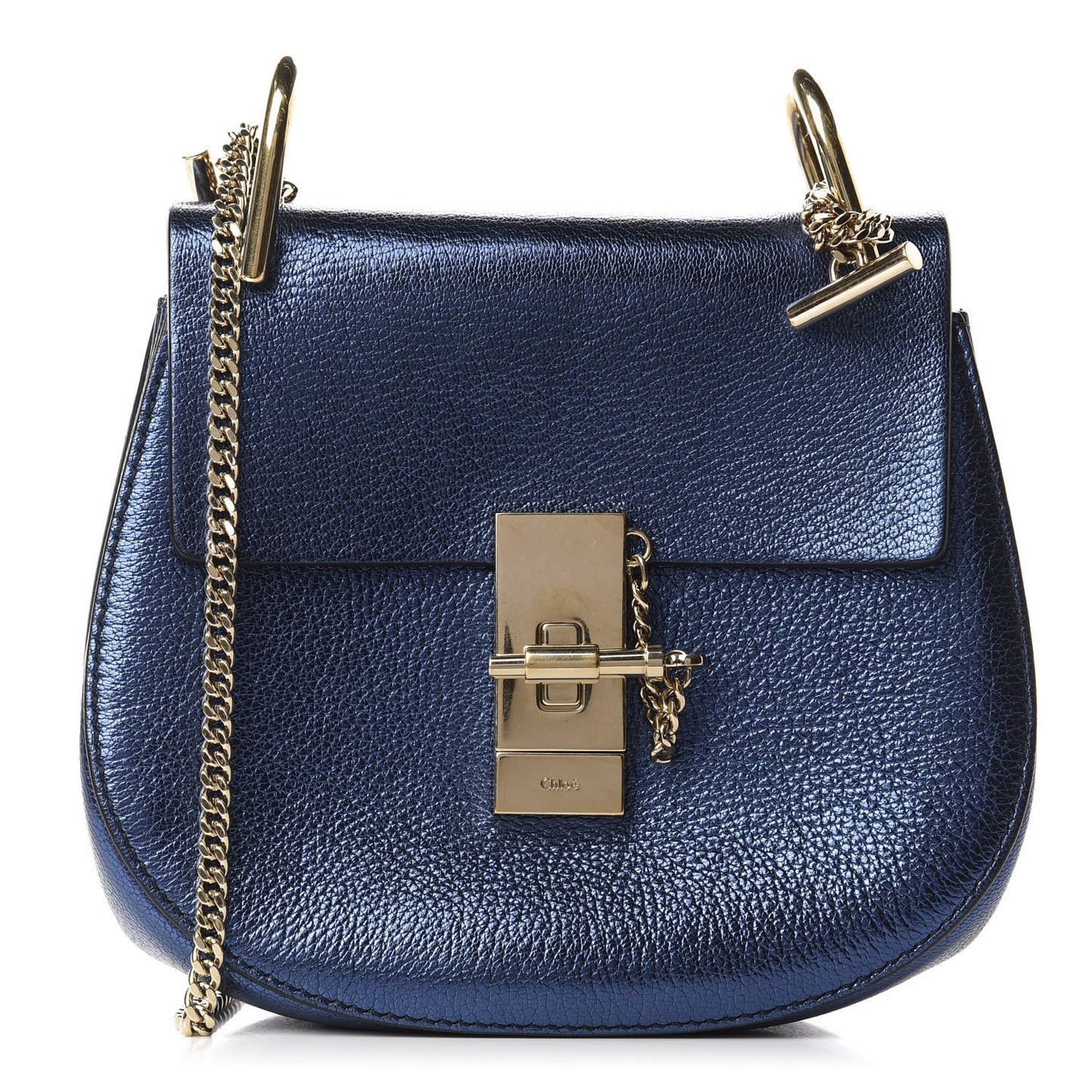 Metallic Goatskin Mini Drew Shoulder Bag Blue