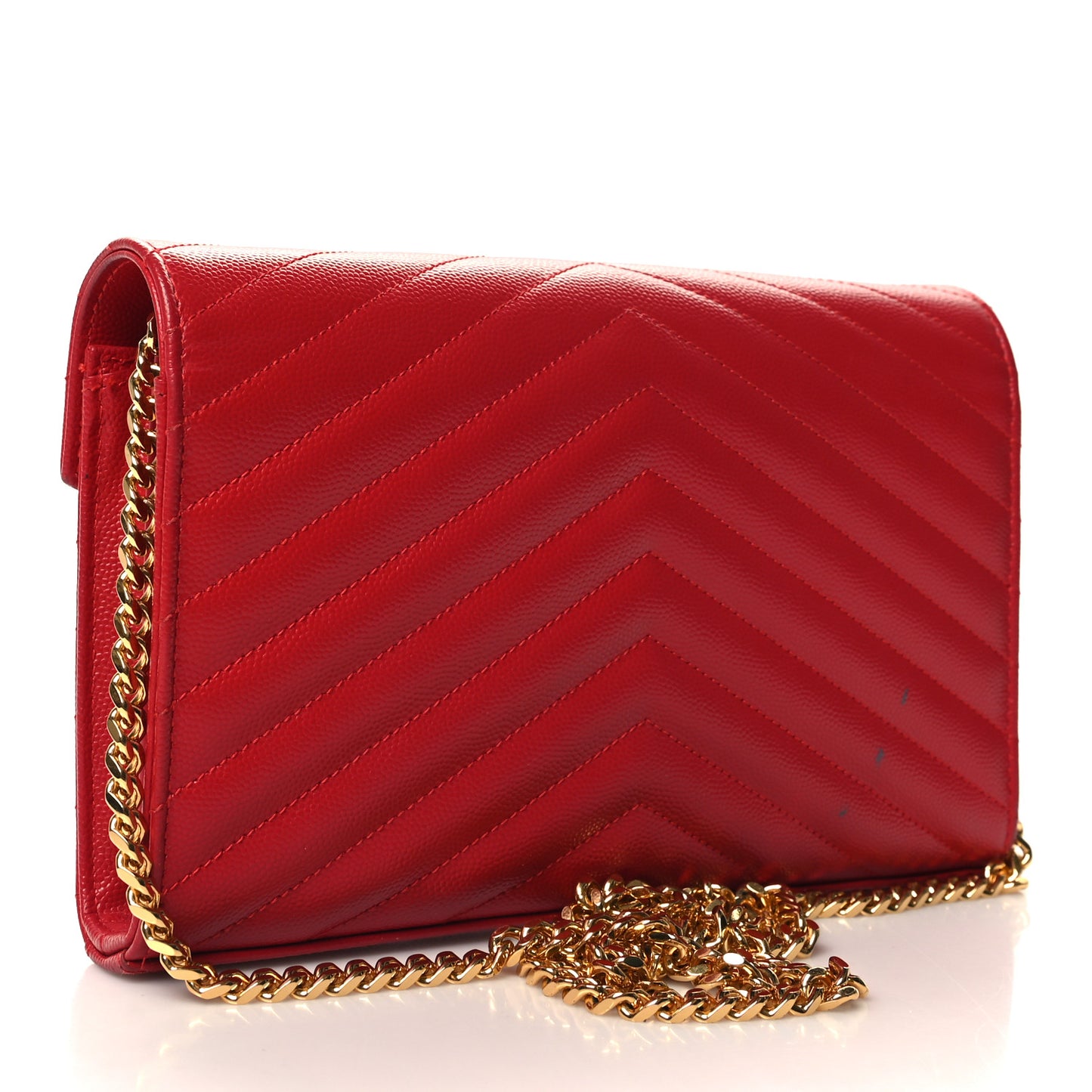 Grain De Poudre Matelasse Chevron Monogram Chain Wallet Red