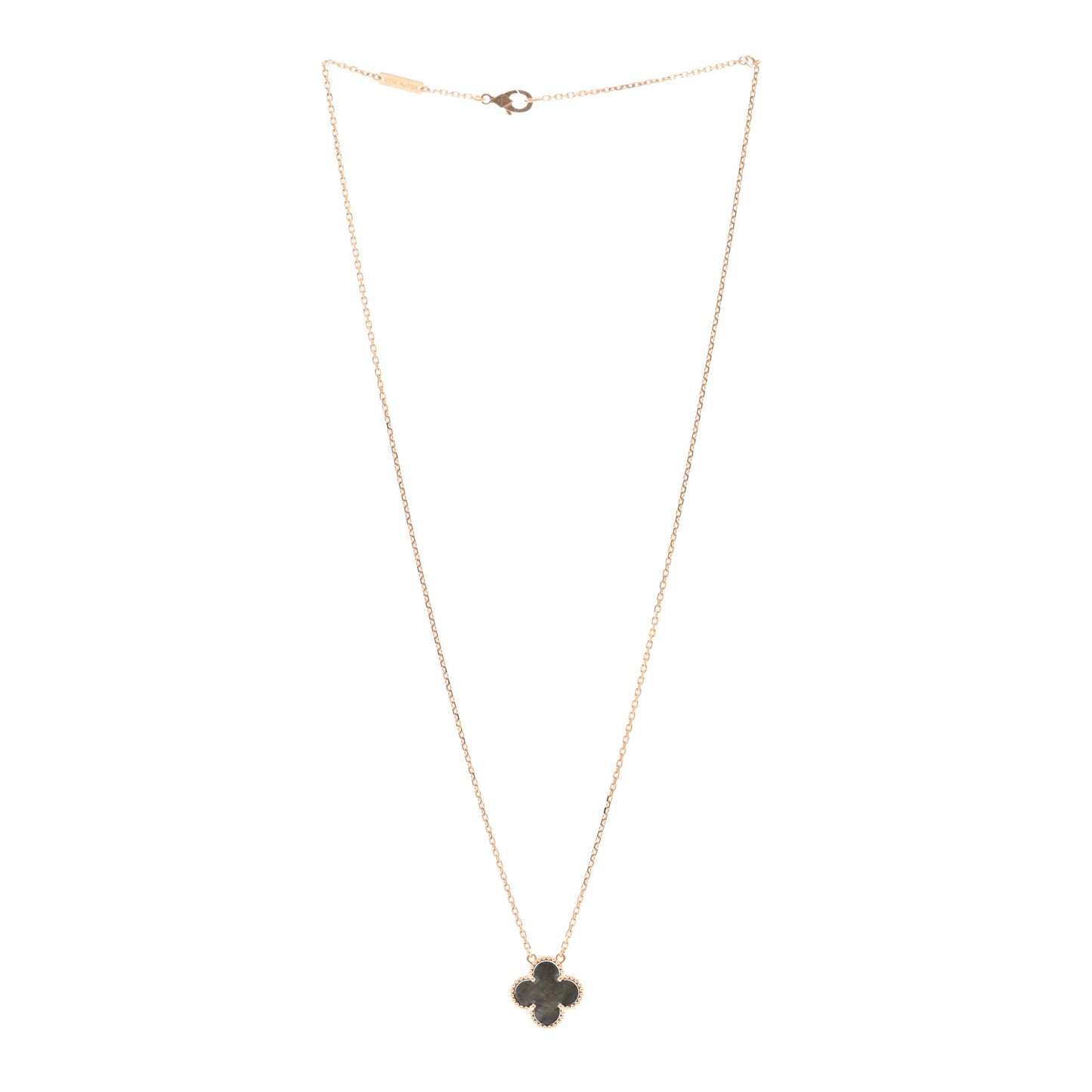 18K Rose Gold Gray Mother of Pearl Vintage Alhambra Pendant Necklace