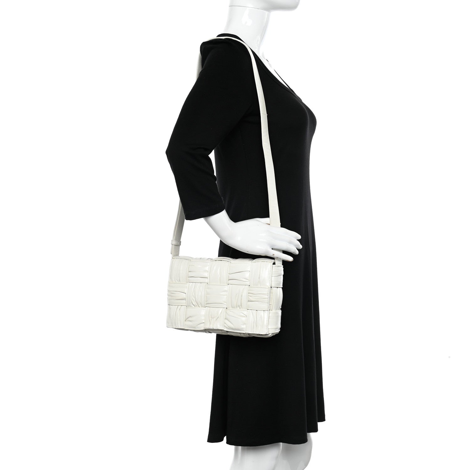 Bottega Veneta Calfskin Intreccio Plisse Cassette Crossbody Bag White 2 of 15