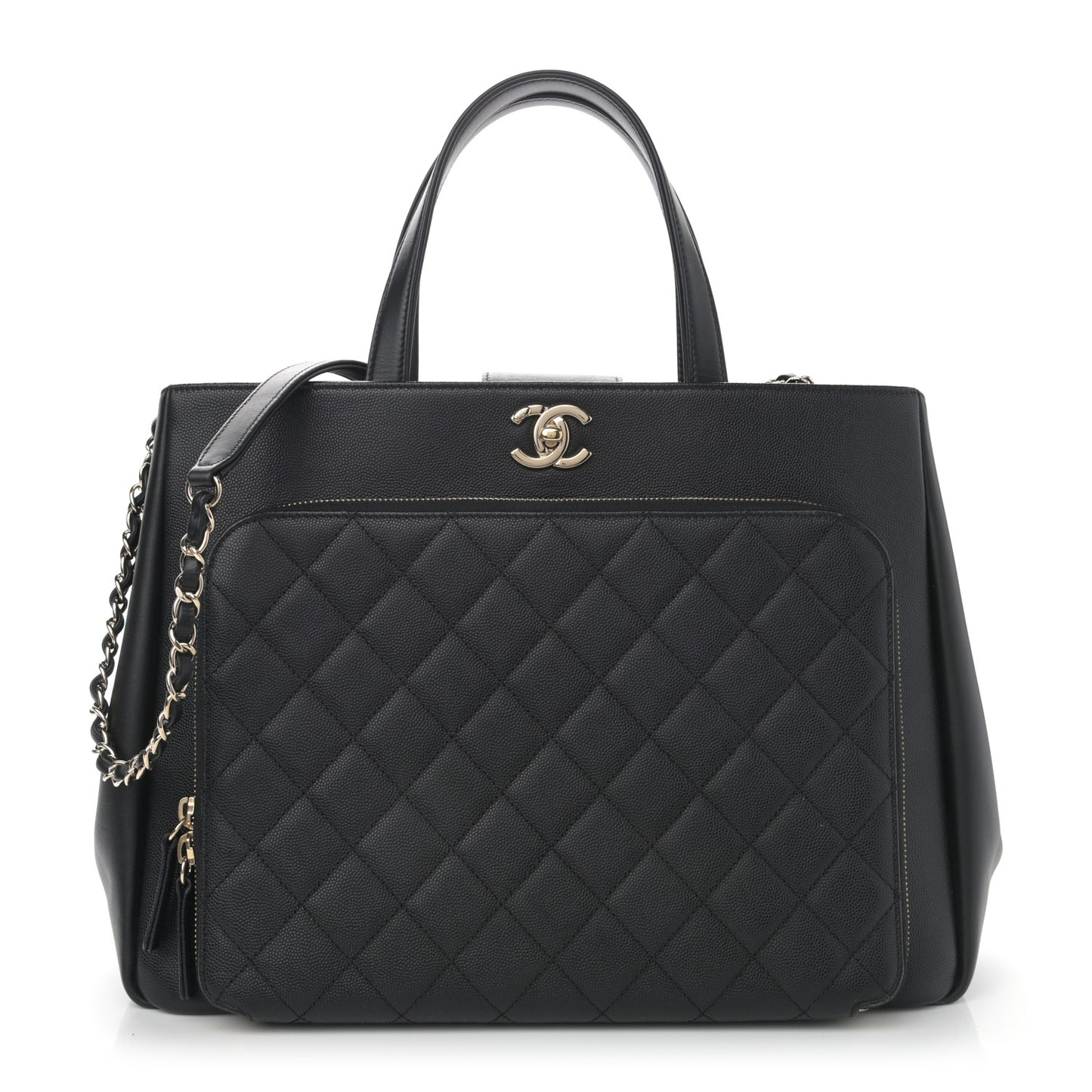 Caviar Quilted Large Business Affinity Shopping Bag Black