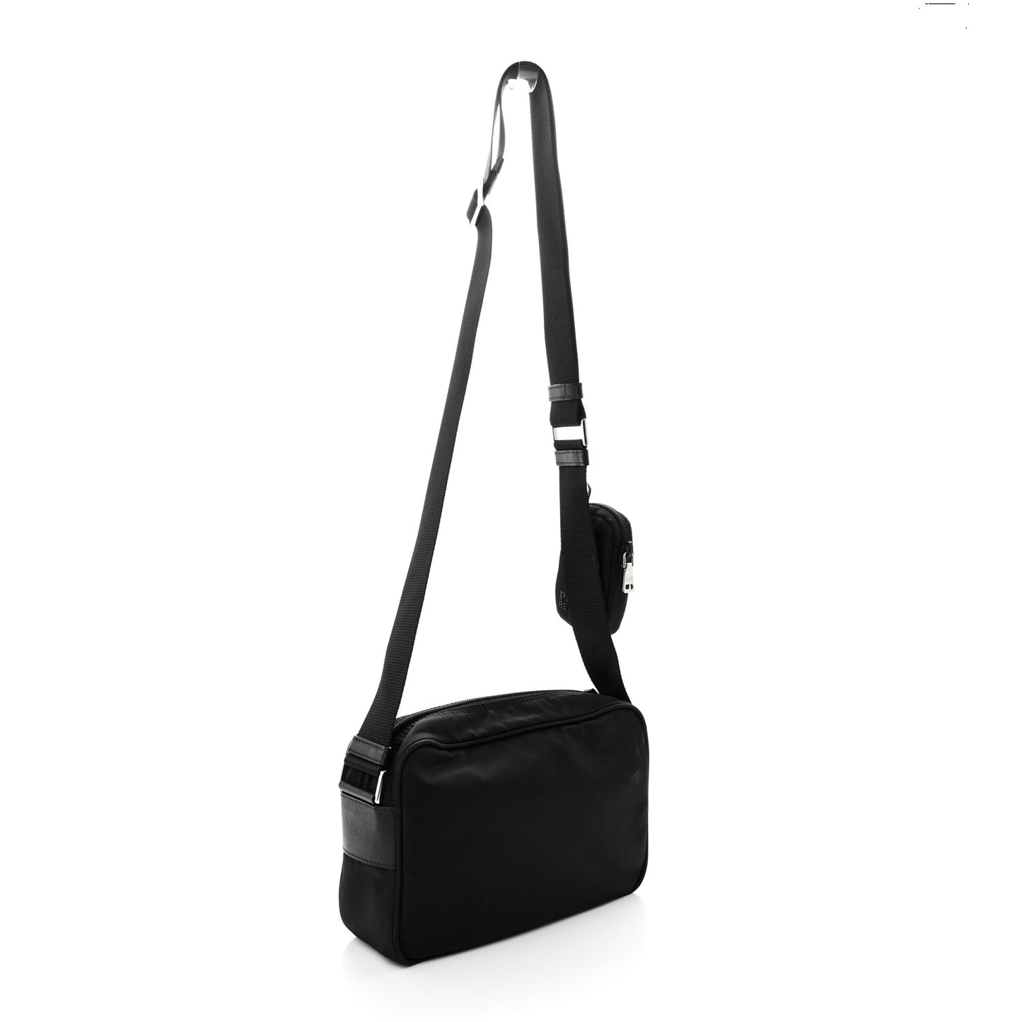 Re-Nylon Vela Saffiano Pocket Double Zip Shoulder Bag Black