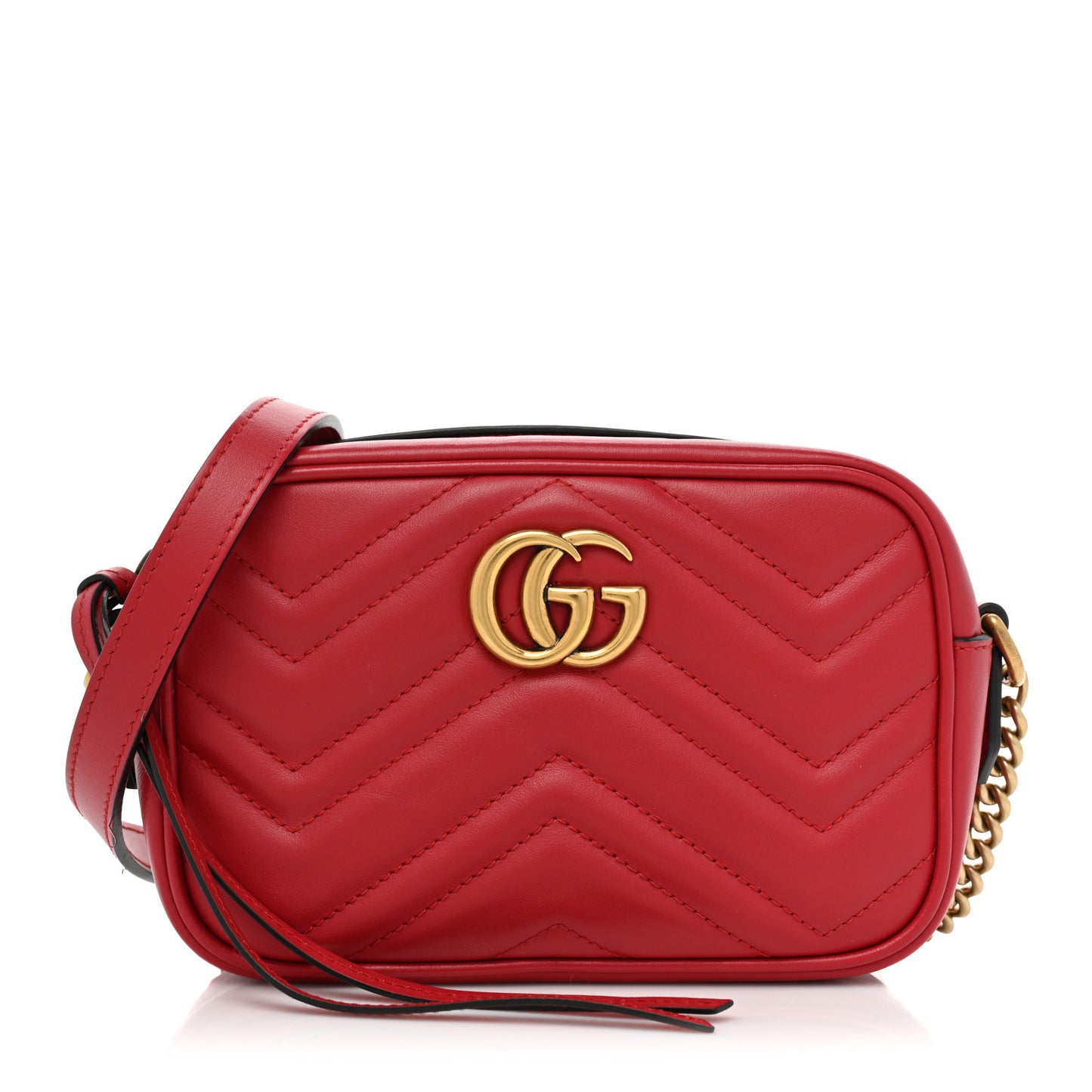 Calfskin Matelasse Mini GG Marmont Chain Shoulder Bag Hibiscus Red