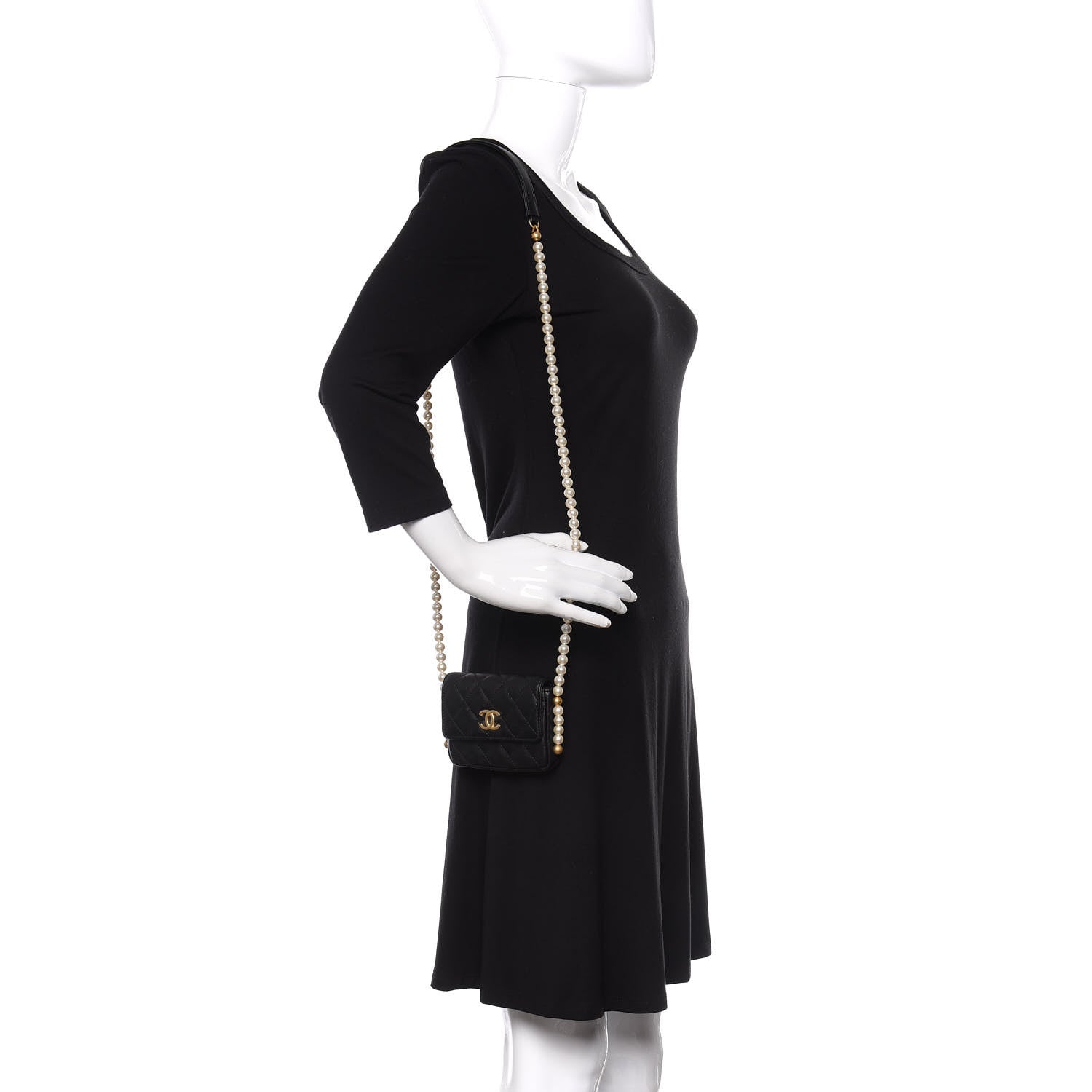 Chanel Calfskin Quilted About Pearls Card Holder Flap With Chain Black 2 of 12