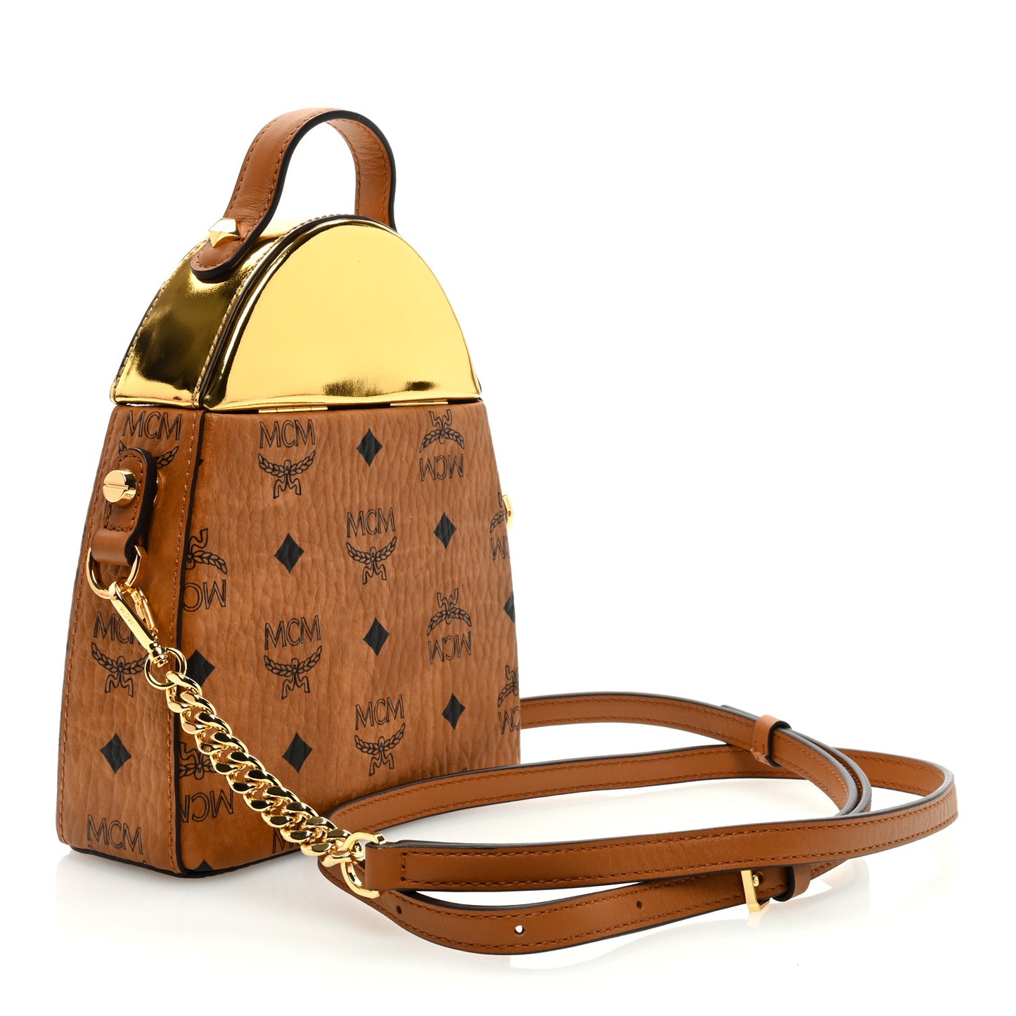 Metallic Calfskin Visetos Stark Pushlock Clutch Cognac