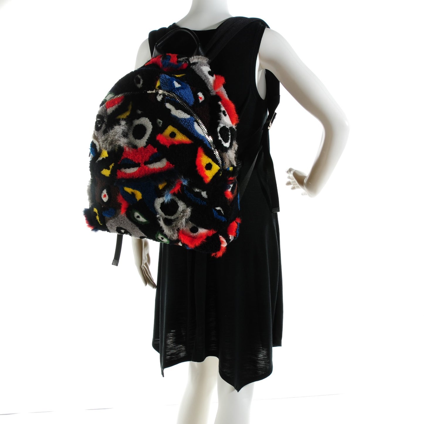 Shearling Patchwork Monster Eyes Backpack Black Multicolor