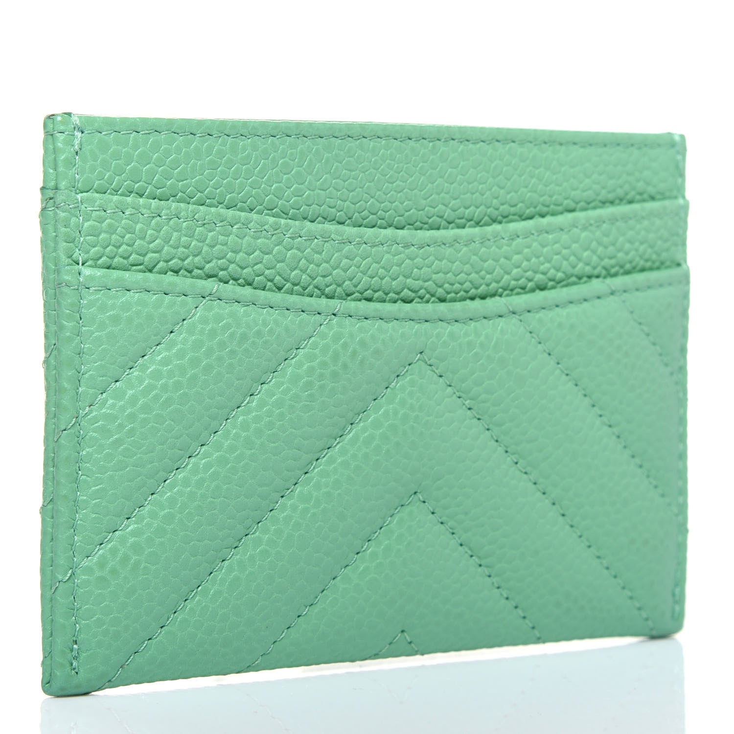 Chanel Caviar Chevron Quilted Card Holder Light Green 3 of 12