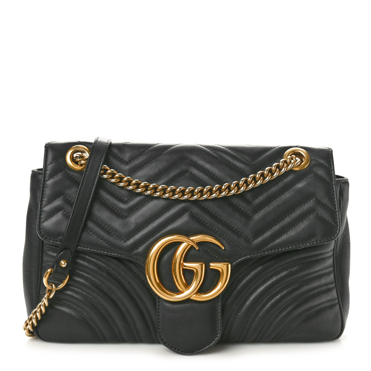 Calfskin Matelasse Medium GG Marmont Shoulder Bag Black