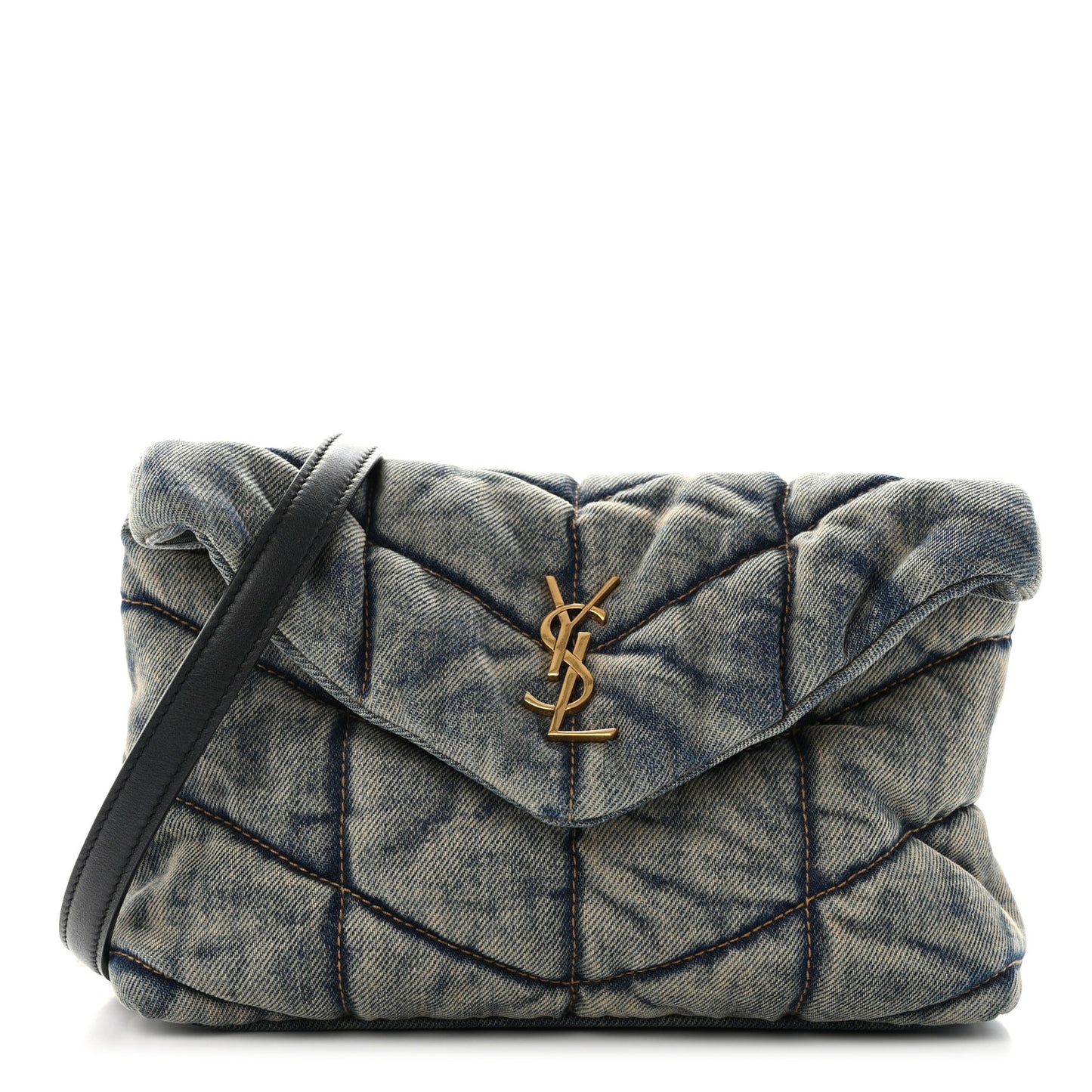 Denim Quilted Toy Loulou Puffer Monogram Chain Satchel Blue Black