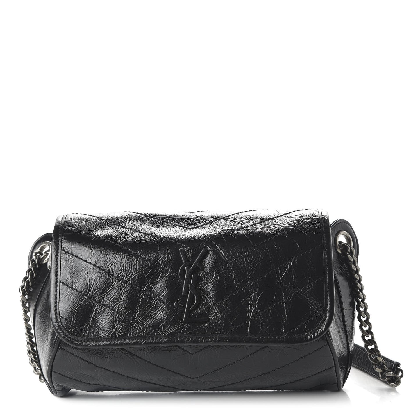 Crinkled Calfskin Matelasse Monogram Niki Body Bag Black