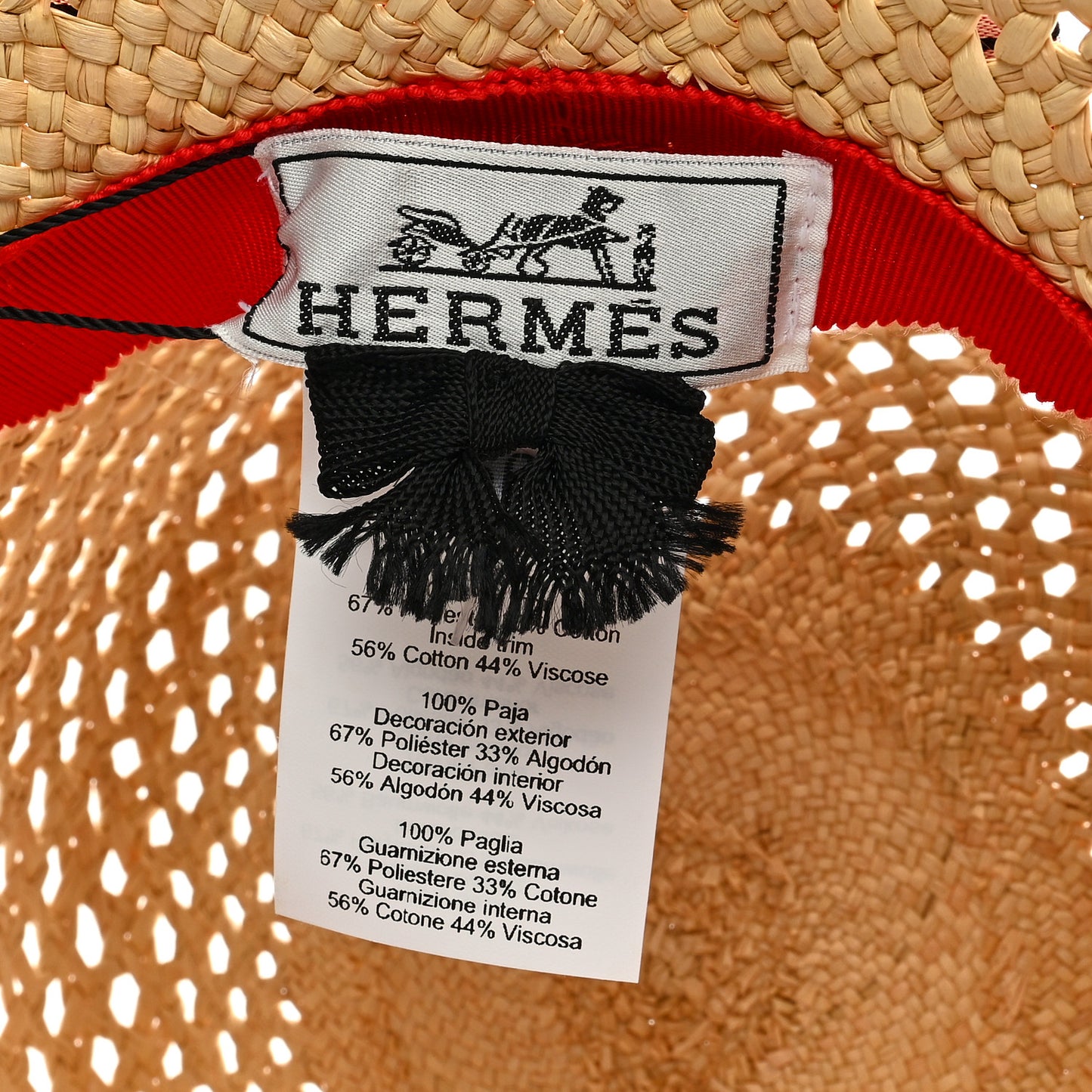 Straw Adele Panama Hat 56 Black Naturel Rouge