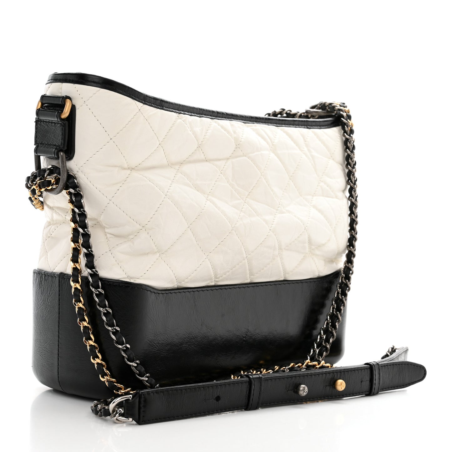 Aged Calfskin Quilted Medium Gabrielle Hobo Black White