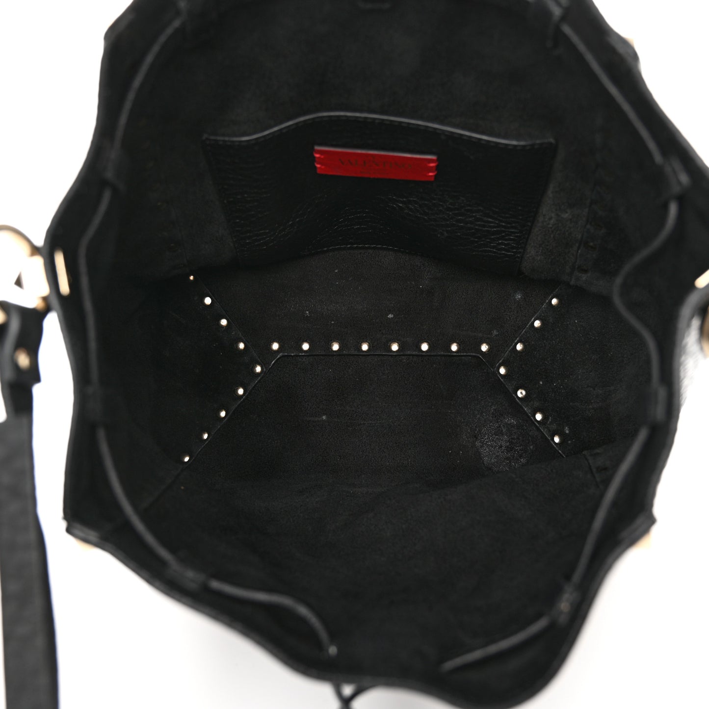 Grained Calfskin Rockstud Bucket Bag Black