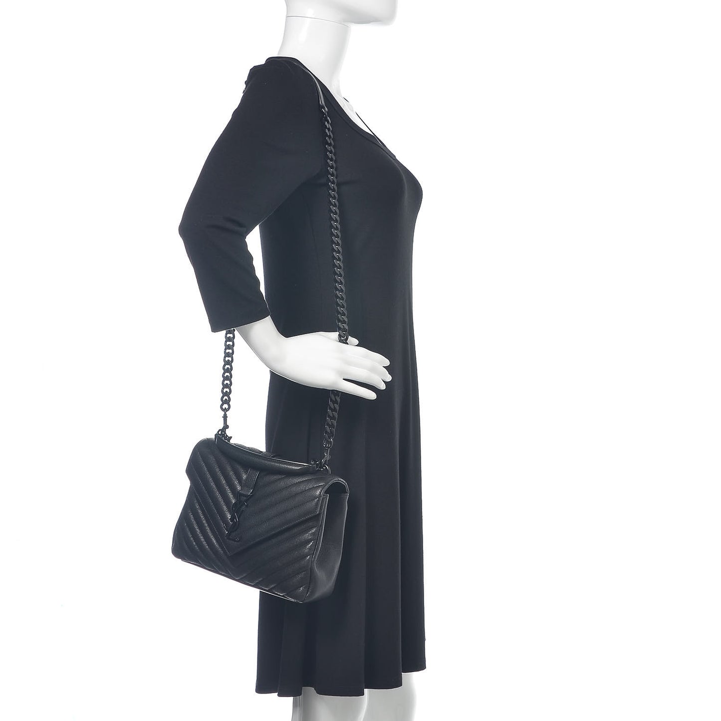 Sheepskin Matelasse Chevron Monogram Monochrome Medium College Bag Black