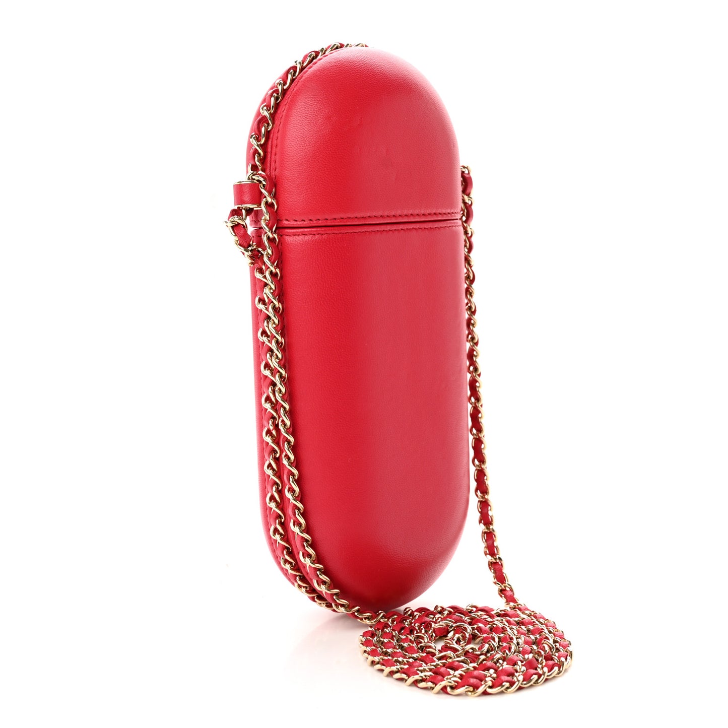 Lambskin Chain Around Phone Holder Red