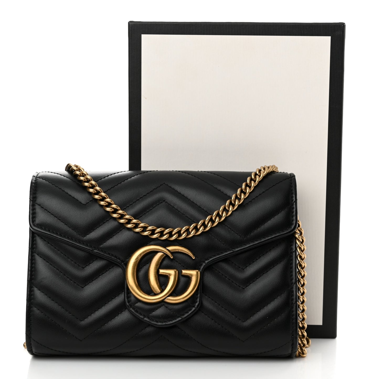 Calfskin Matelasse GG Marmont Chain Wallet Black