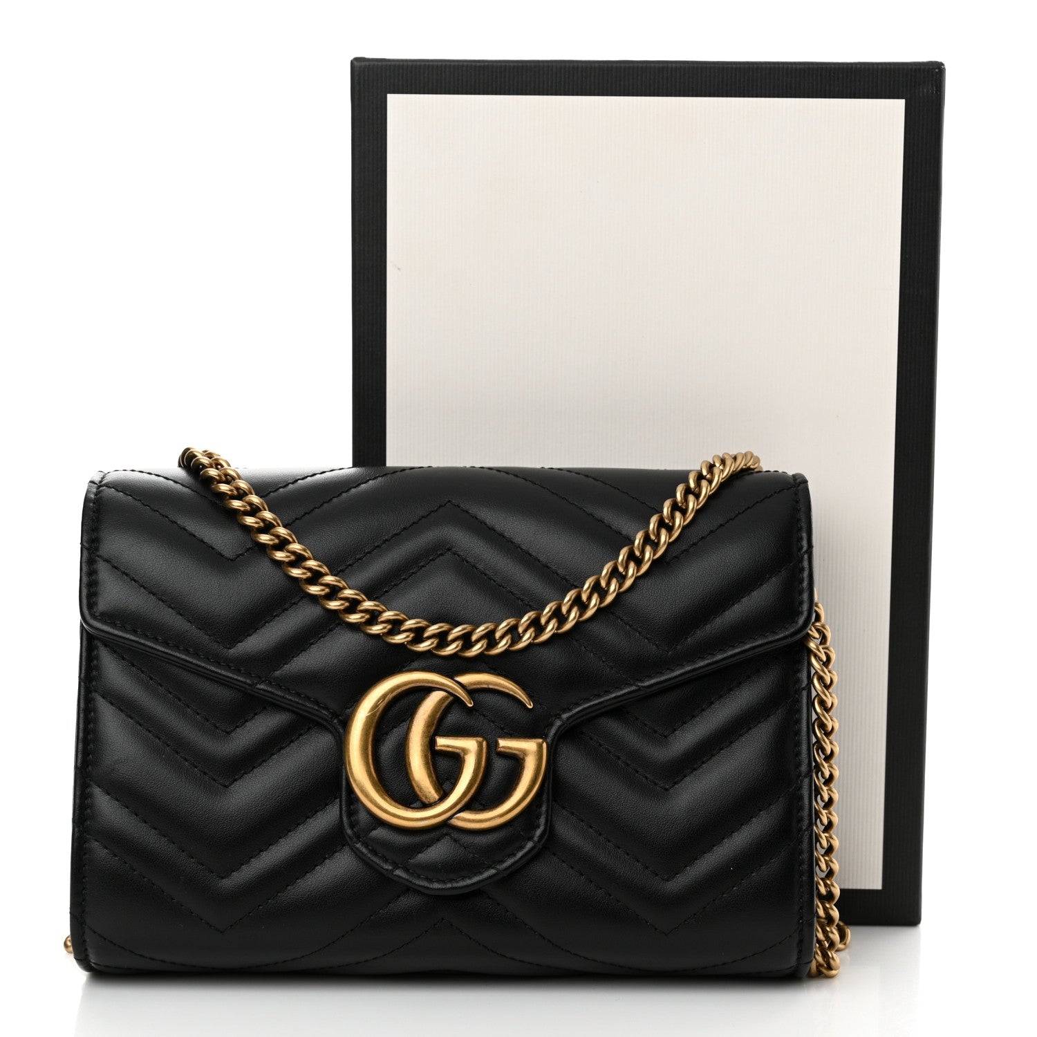 Gucci Calfskin Matelasse GG Marmont Chain Wallet Black 12 of 12