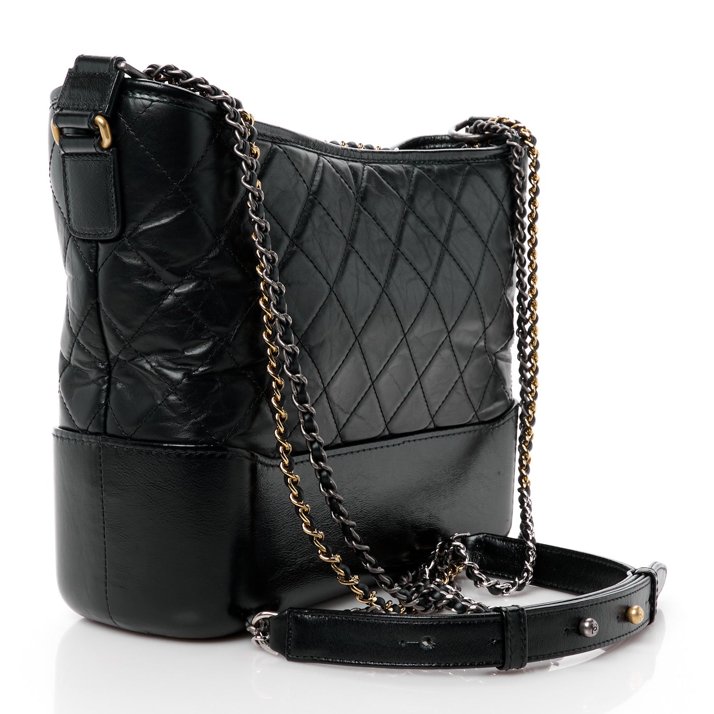 Aged Calfskin Quilted Medium Gabrielle Hobo Black