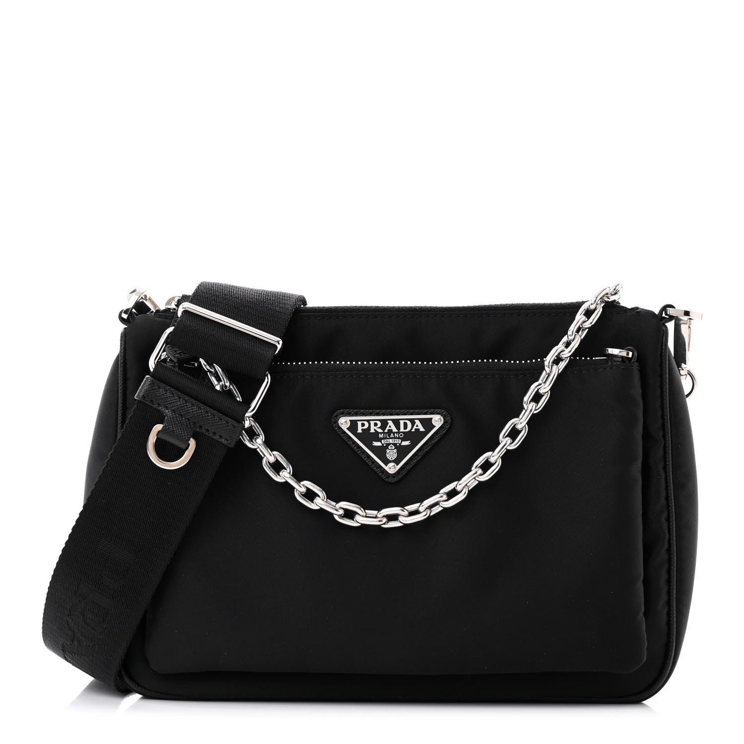 Prada Re-Nylon Saffiano Double Pouch Shoulder Bag Black 1696457 