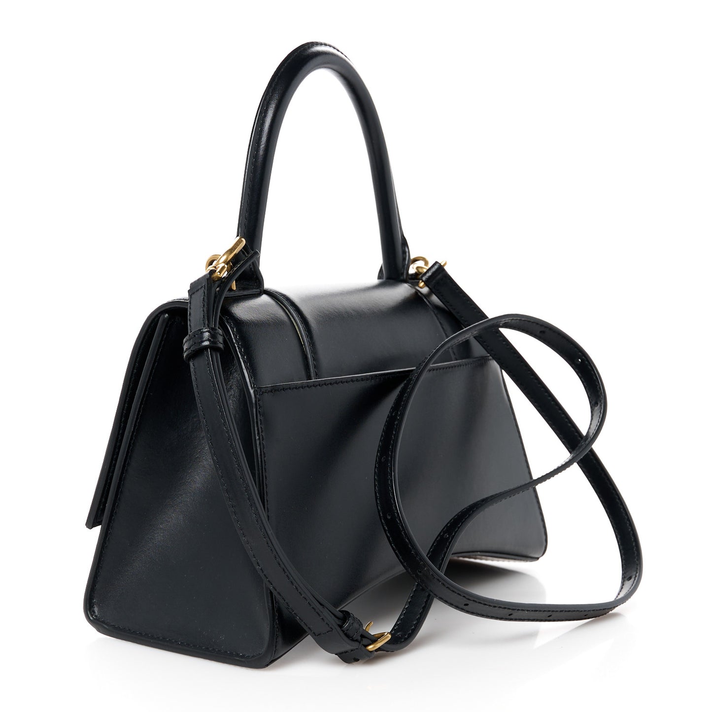 Shiny Box Calfskin Small Hourglass Top Handle Bag Black