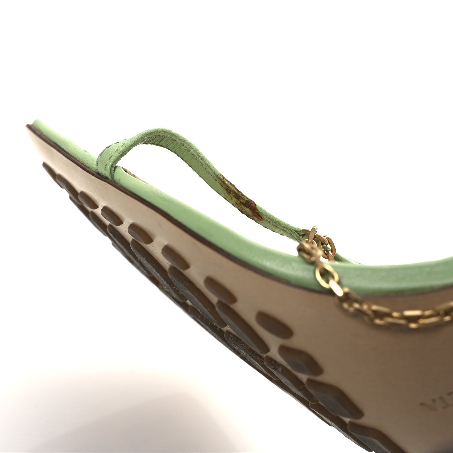 Lambskin Stretch Chain Strap 90mm Sandals 40.5 Pistachio