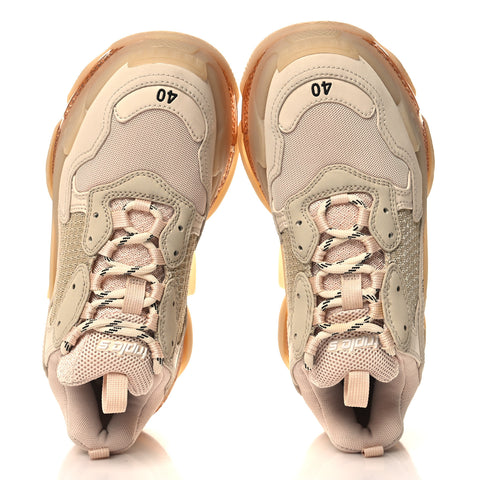 Fabric Mesh Clear Sole Womens Triple S Sneakers 40 Beige