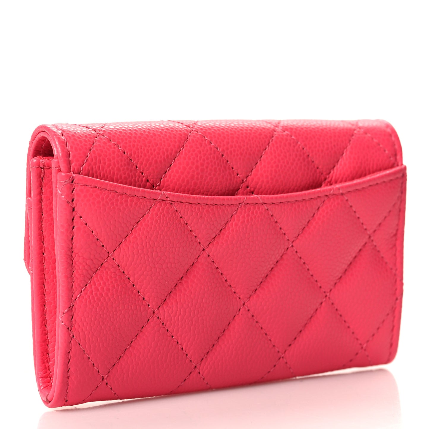 Caviar Quilted Flap Card Holder Wallet Fuchsia