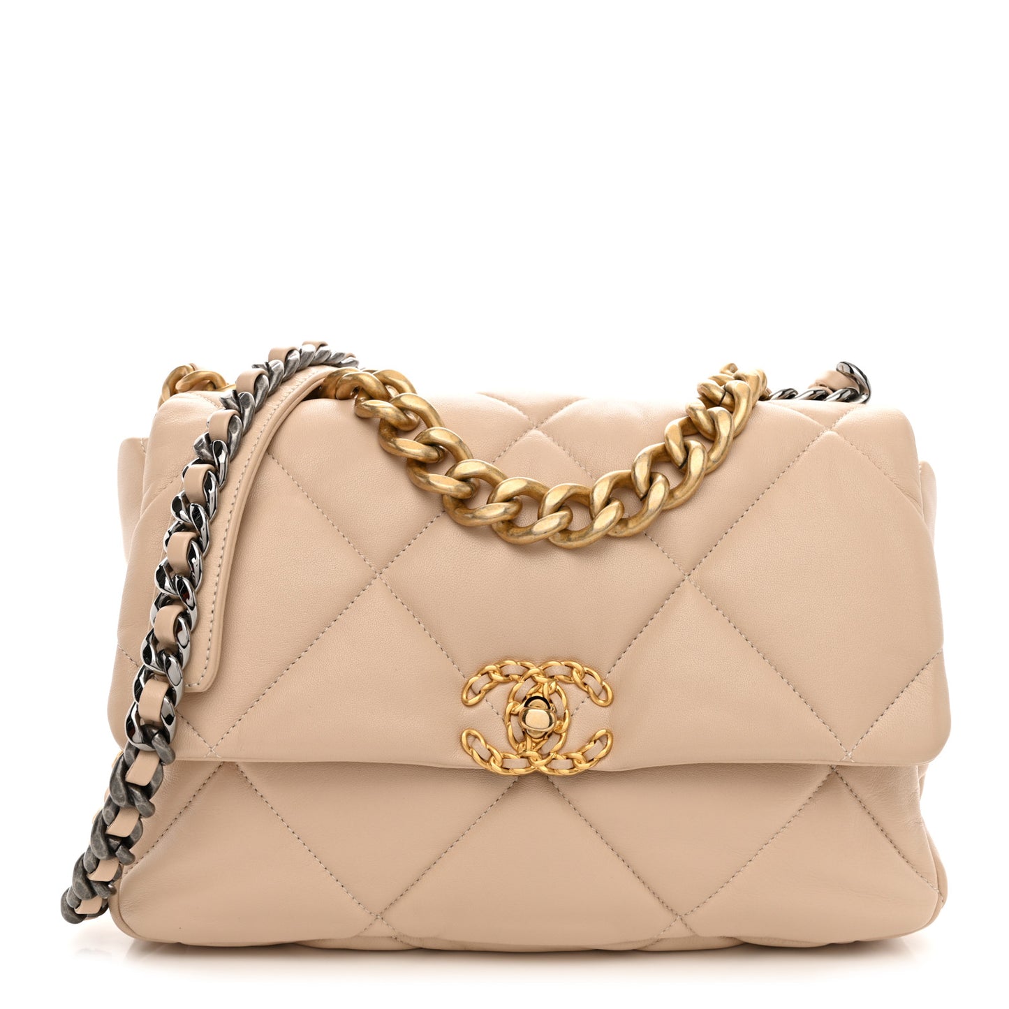 Lambskin Quilted Large Chanel 19 Flap Beige