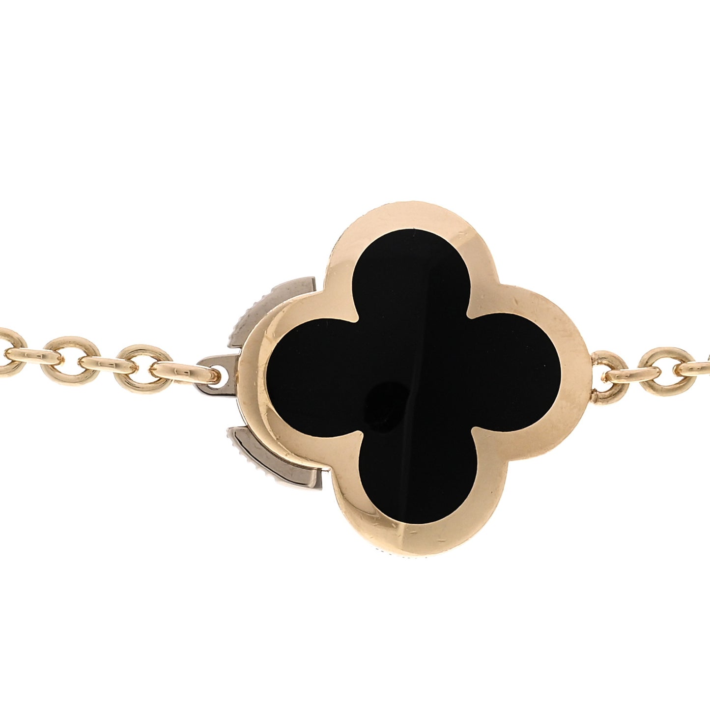 18K Yellow Gold Black Onyx Pure 9 Motifs Alhambra Necklace