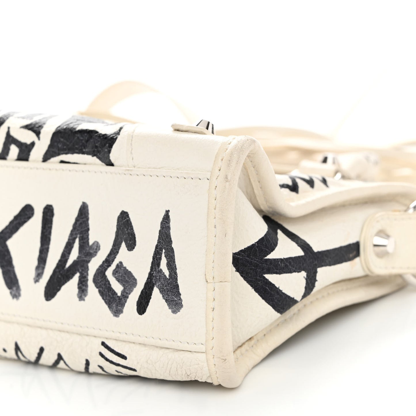 Agneau Arena Graffiti All Over Classic Silver Hardware Mini City White Black