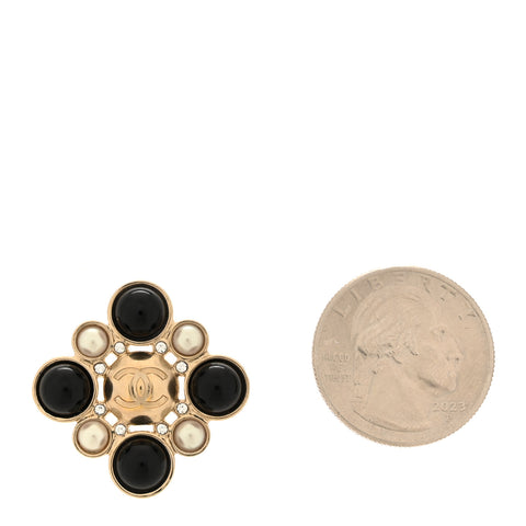 Gripoix Poured Glass Pearl Crystal CC Single Earring Gold Black